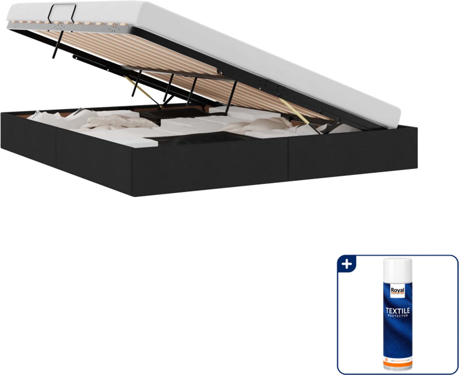 vidaXL ottoman bedframe - Queensize - 160 x 200 cm - zwart - Inclusief textielbeschermer 500 ml