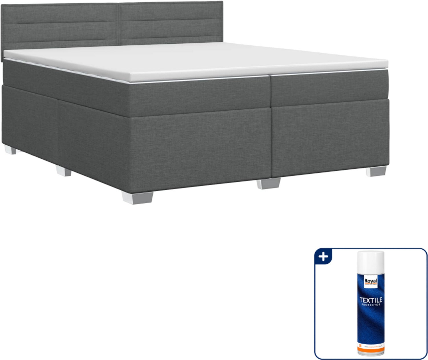 vidaXL Boxspringbed - 200 x 200 cm - donkergrijs - Inclusief textielbeschermer 500 ml Donker Grijn