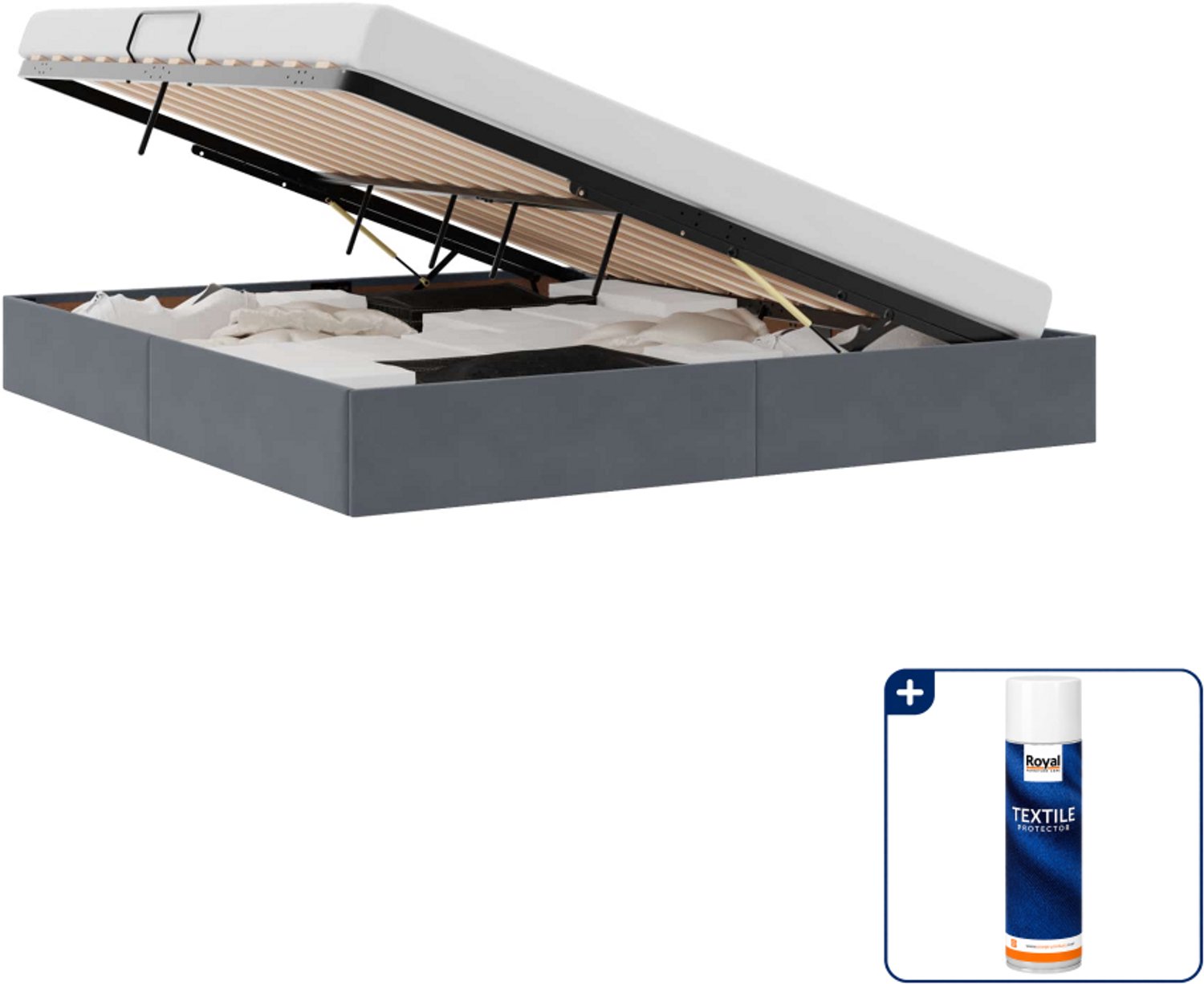 vidaXL Ottoman bedframe Kingsize - 180 x 200 cm - fluweel - donkergrijs - Inclusief textielbeschermer 500 ml
