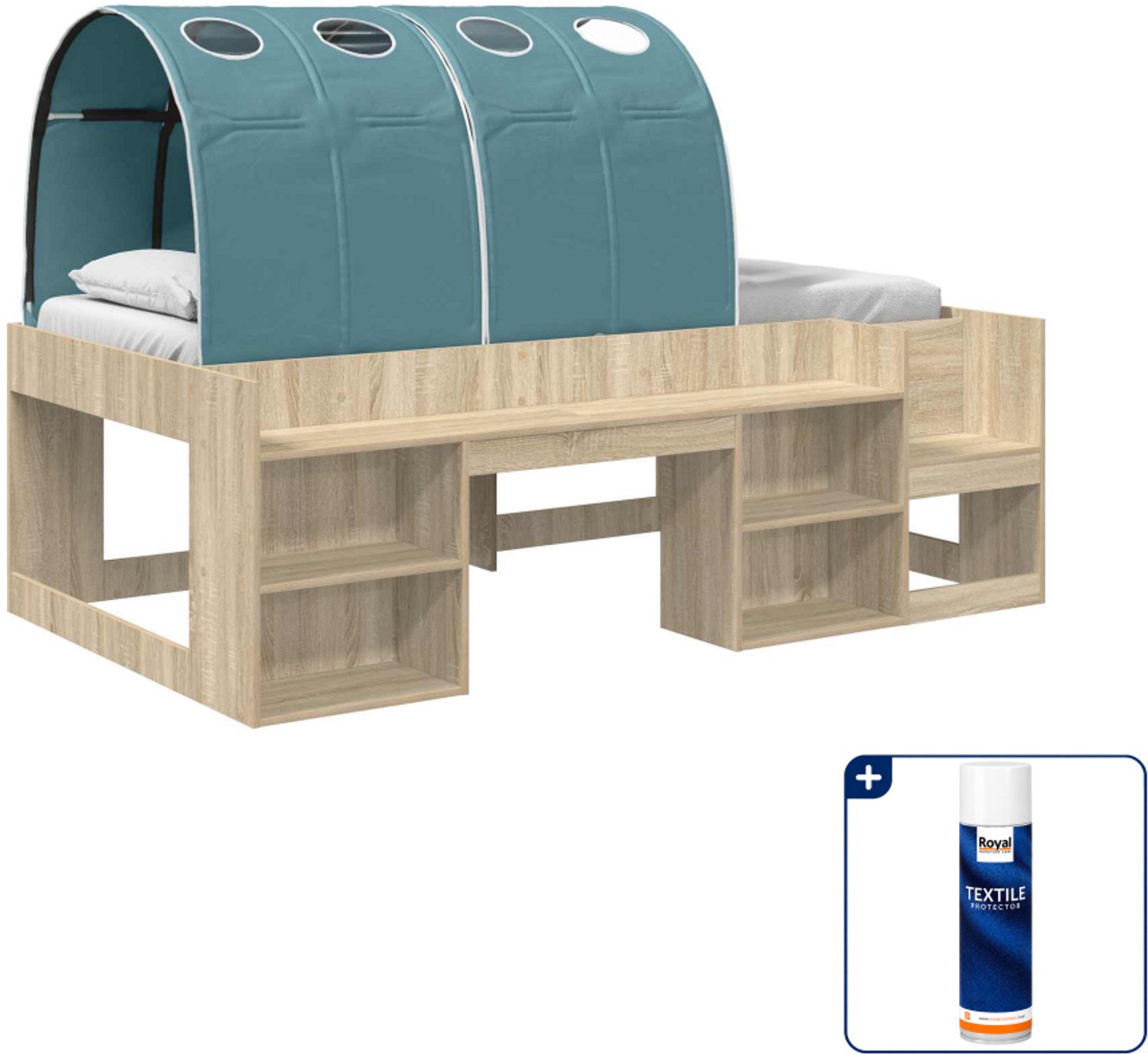 vidaXL loftbed met tunnel - 100 x 200 cm - bewerkt hout - sonoma eiken - Inclusief textielbeschermer 500 ml Bruin