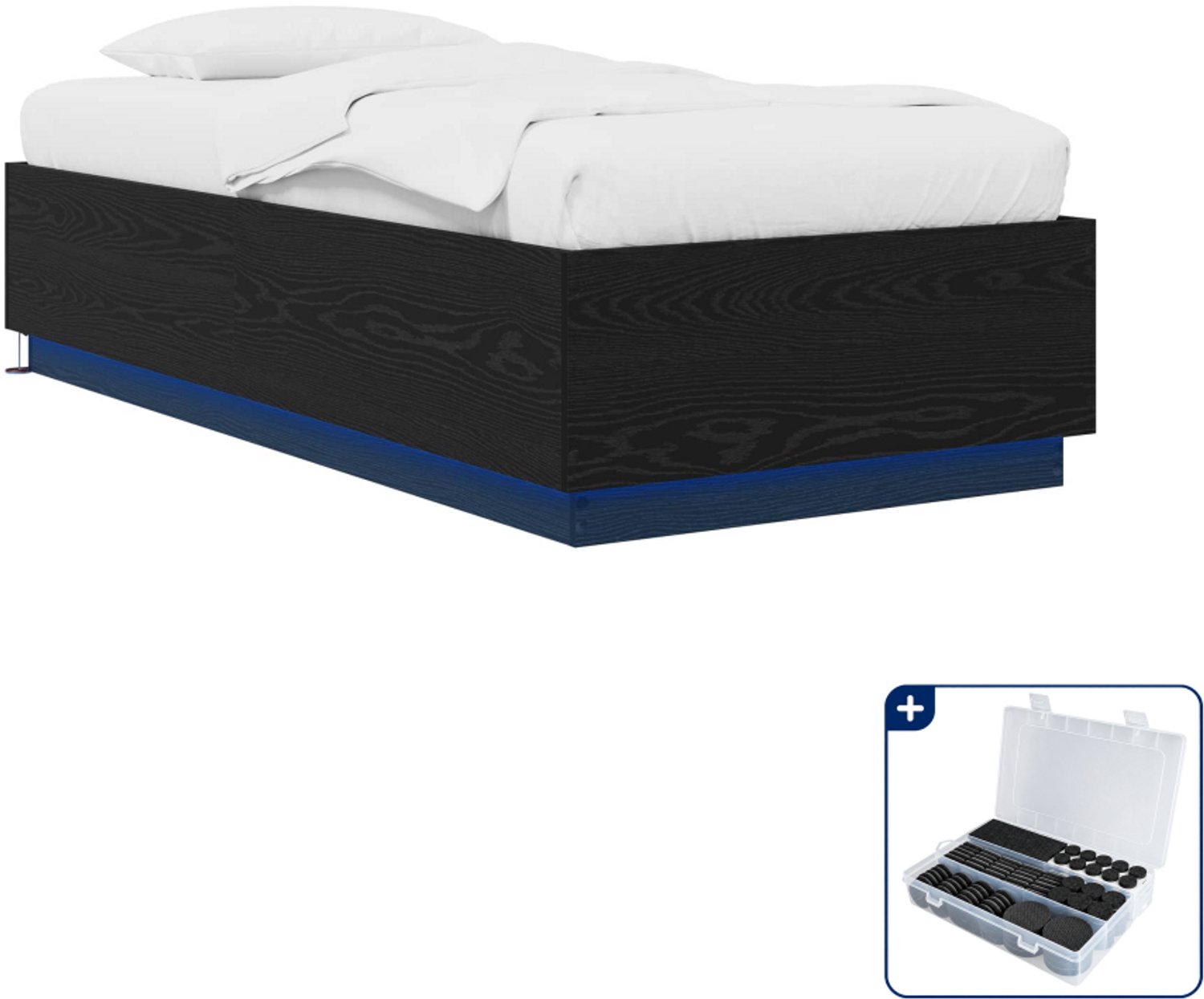 vidaXL bedframe met LED - 80 x 200 cm - bewerkt hout - zwart eiken - Inclusief antikrasvilt 177-delig