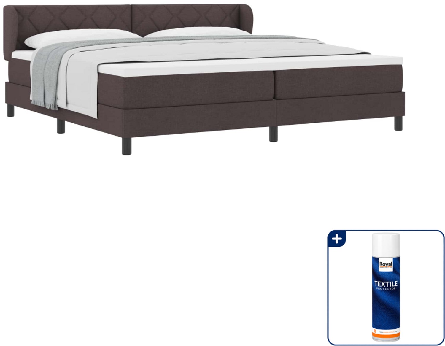 vidaXL Boxspringbed - 200 x 200 cm - stof - donkerbruin - Inclusief textielbeschermer 500 ml