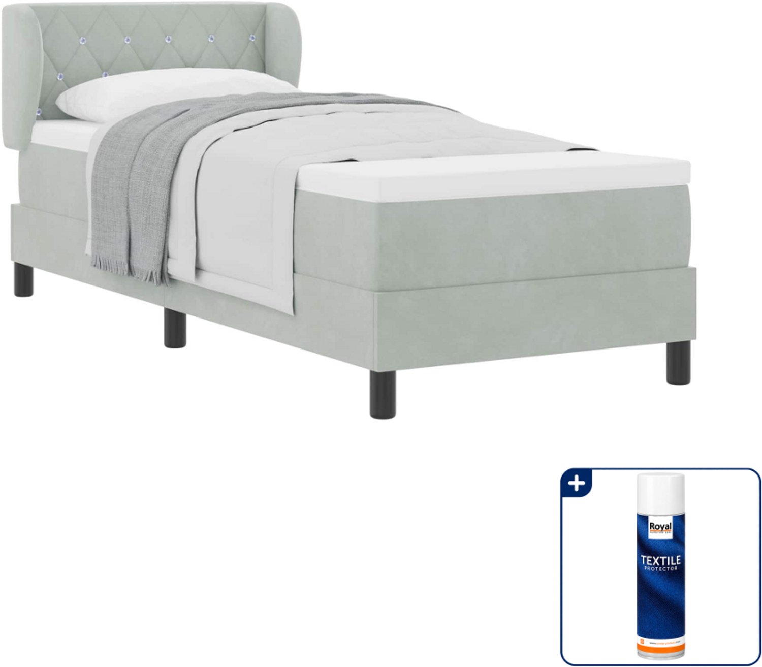 vidaXL boxspringbed - 80 x 200 cm - fluweel - lichtgrijs - Inclusief textielbeschermer 500 ml