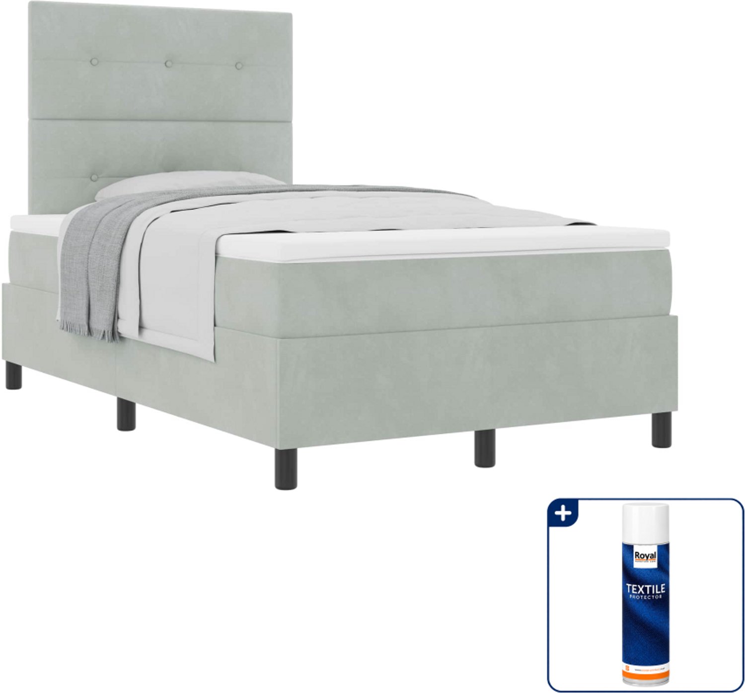 vidaXL boxspringbed - 120 x 200 cm - fluweel - lichtgrijs - Inclusief textielbeschermer 500 ml