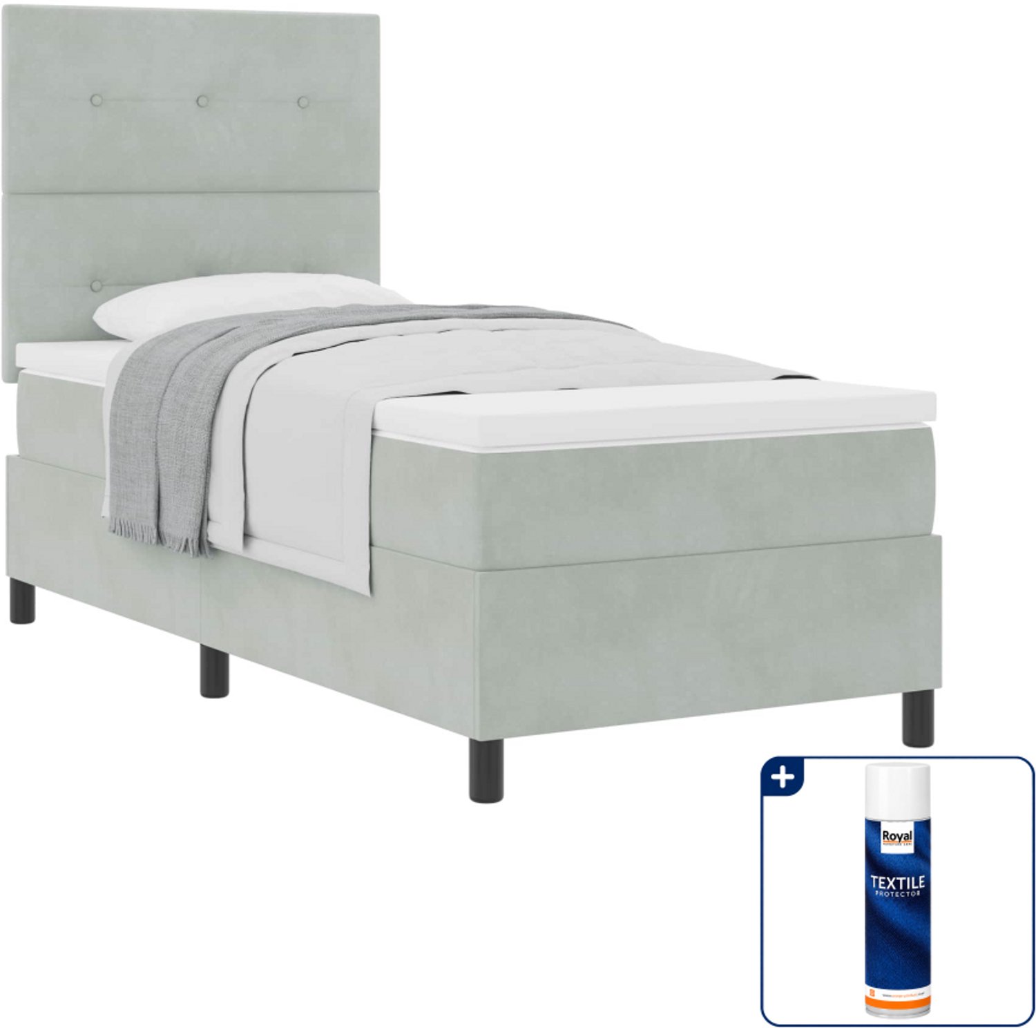 vidaXL boxspringbed - 100 x 200 cm - lichtgrijs - Inclusief textielbeschermer 500 ml