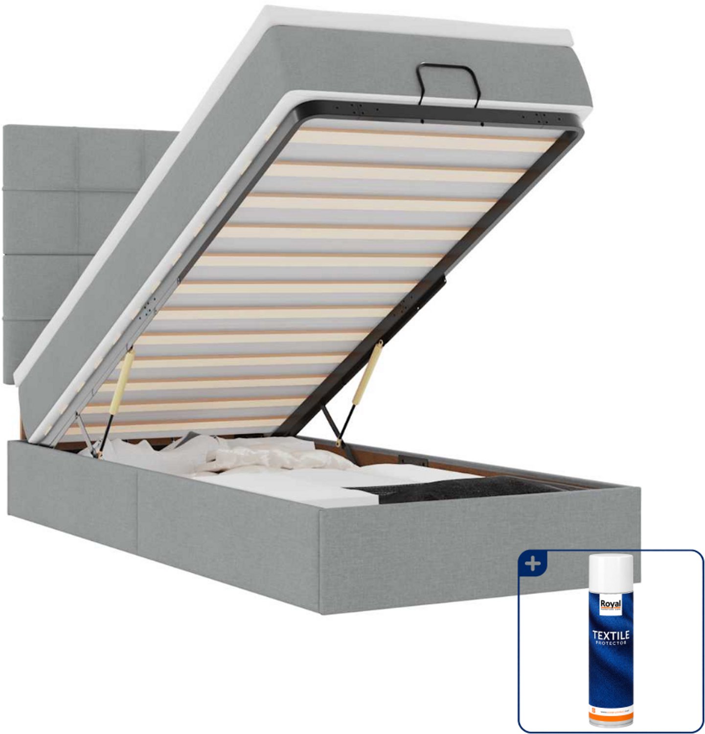 vidaXL ottoman bed met matras - 90 x 190 cm - stof - lichtgrijs - Inclusief textielbeschermer 500 ml Blauw