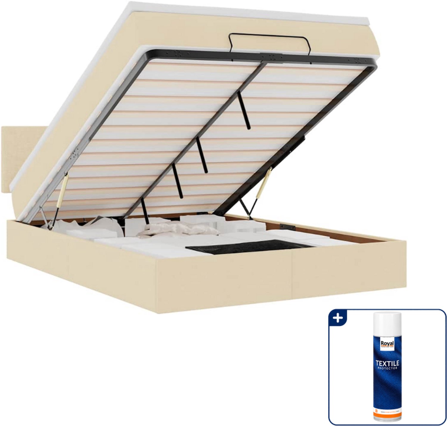 vidaXL bed met matras en LED - Small double - 140x200 cm - crème - Inclusief textielbeschermer 500 ml Grijs