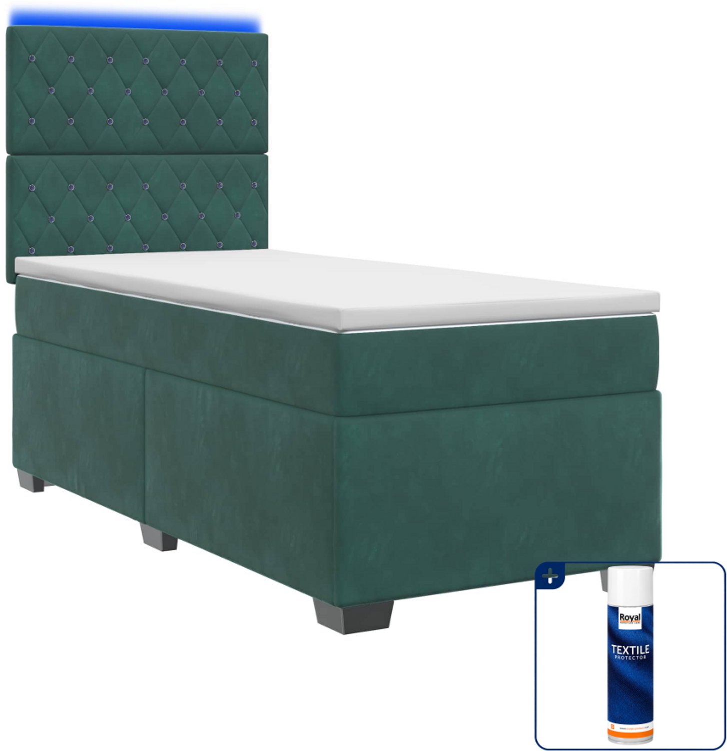 vidaXL boxspringbed met matras - 80 x 200 cm - fluweel - donkergroen - Inclusief textielbeschermer 500 ml