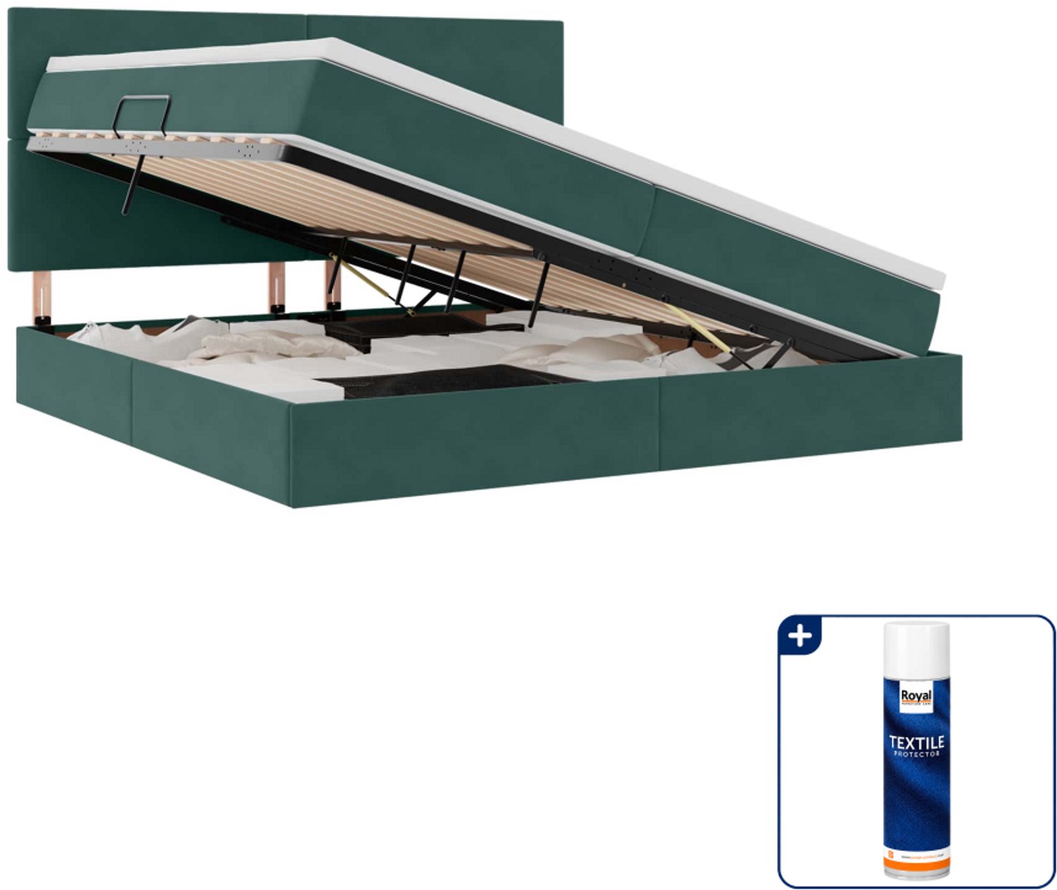 vidaXL opbergbed met matras - 200 x 200 cm - fluweel - donkergroen - Inclusief textielbeschermer 500 ml Bruin
