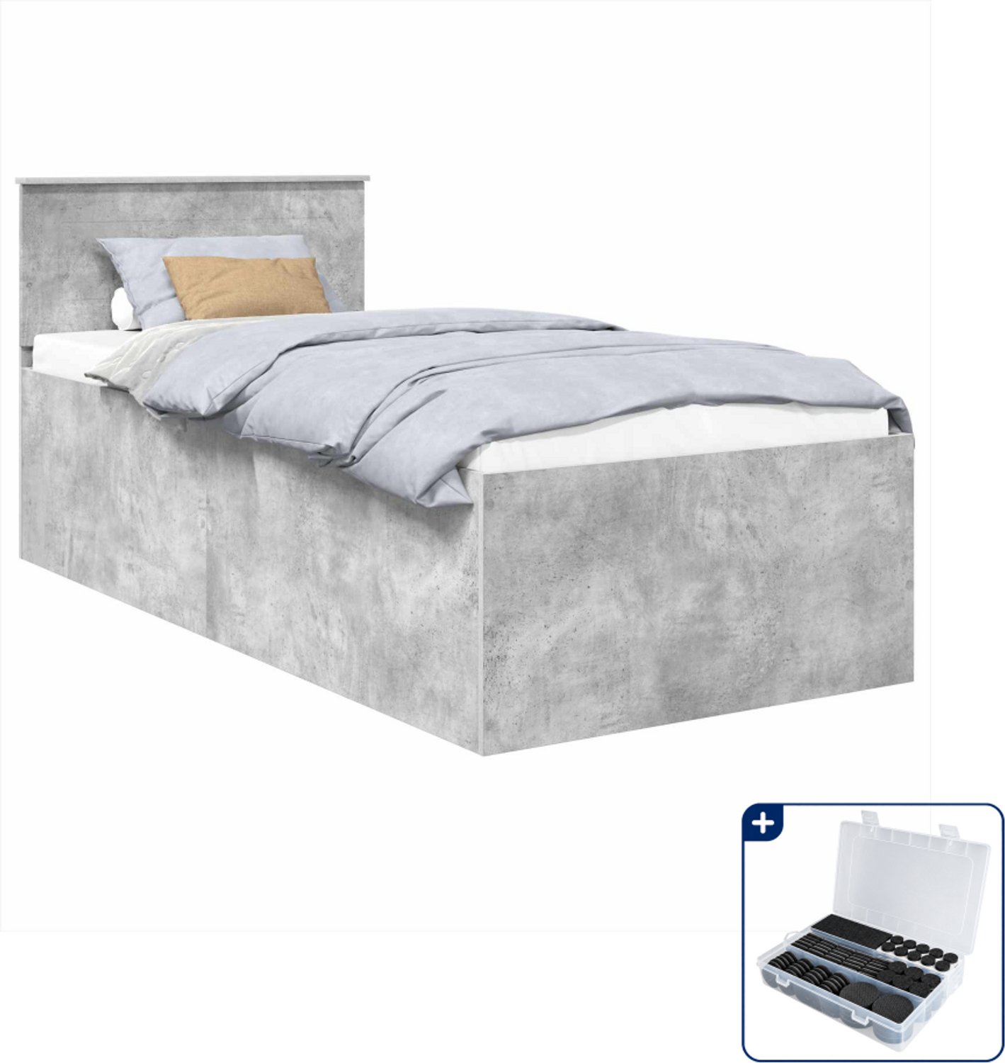 vidaXL Bedframe - 120 x 200 cm - bewerkt hout - beton grijs - Inclusief antikrasvilt 177-delig Bruin