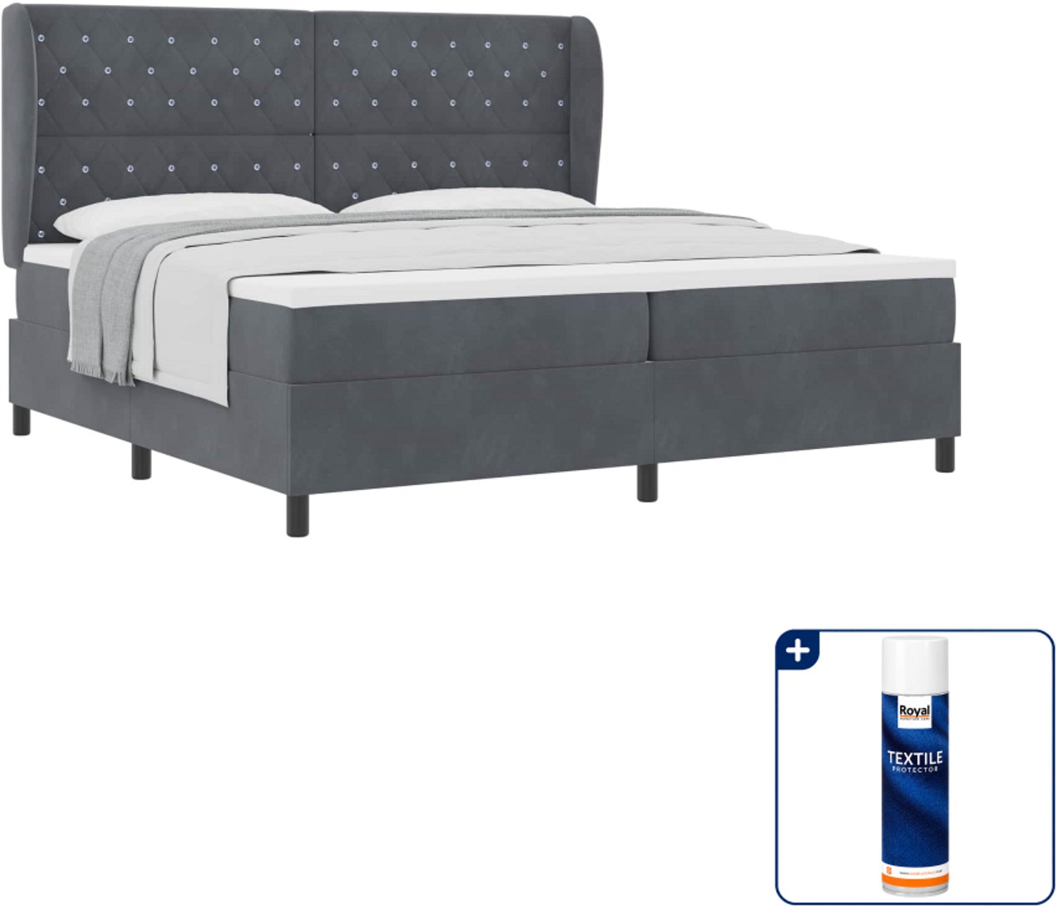 vidaXL Boxspringbed - 200 x 200 cm - fluweel - donkergrijs - Inclusief textielbeschermer 500 ml