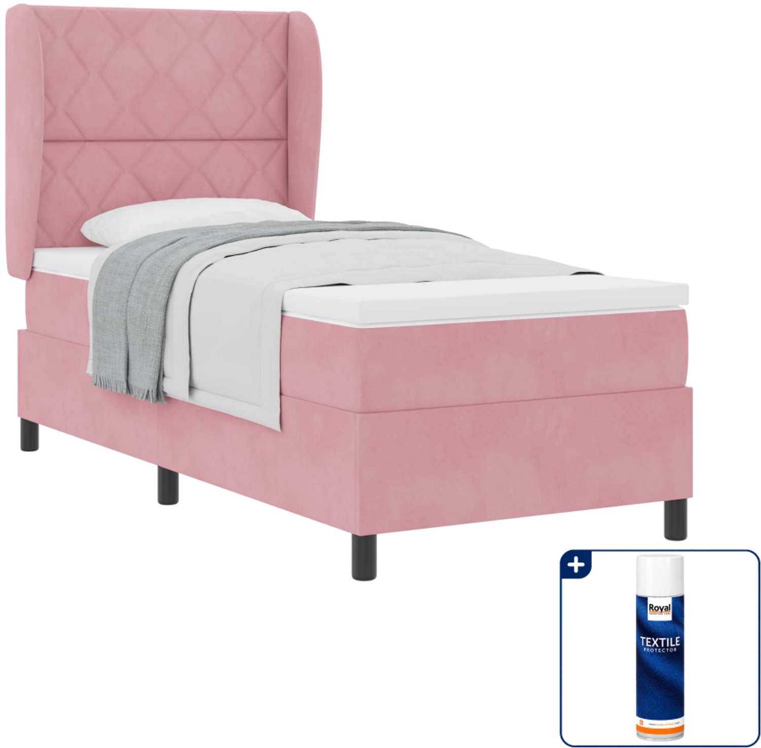 vidaXL boxspringbed - 90 x 200 cm - roze - Inclusief textielbeschermer 500 ml