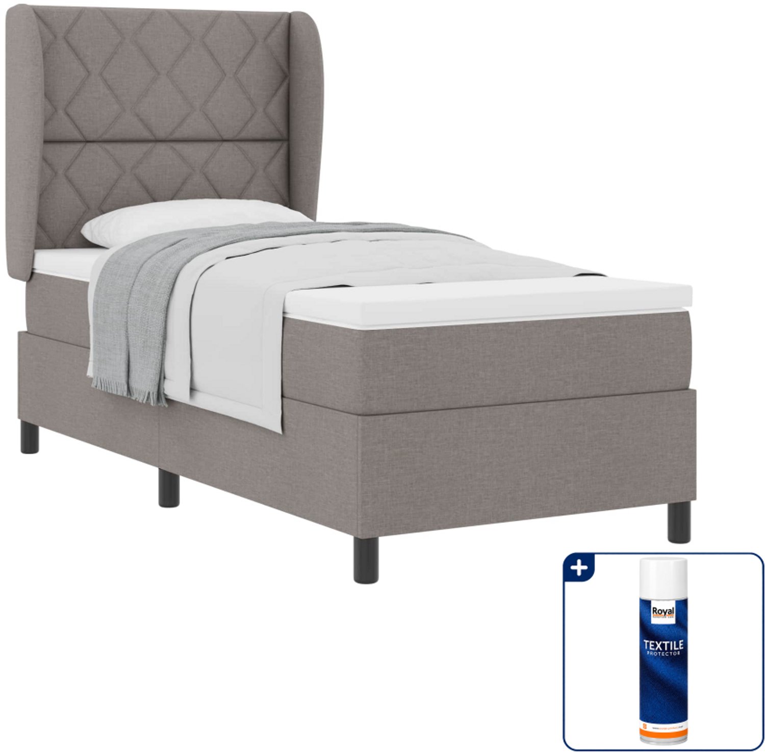 vidaXL boxspring bed - 90 x 190 cm - stof - taupe - Inclusief textielbeschermer 500 ml
