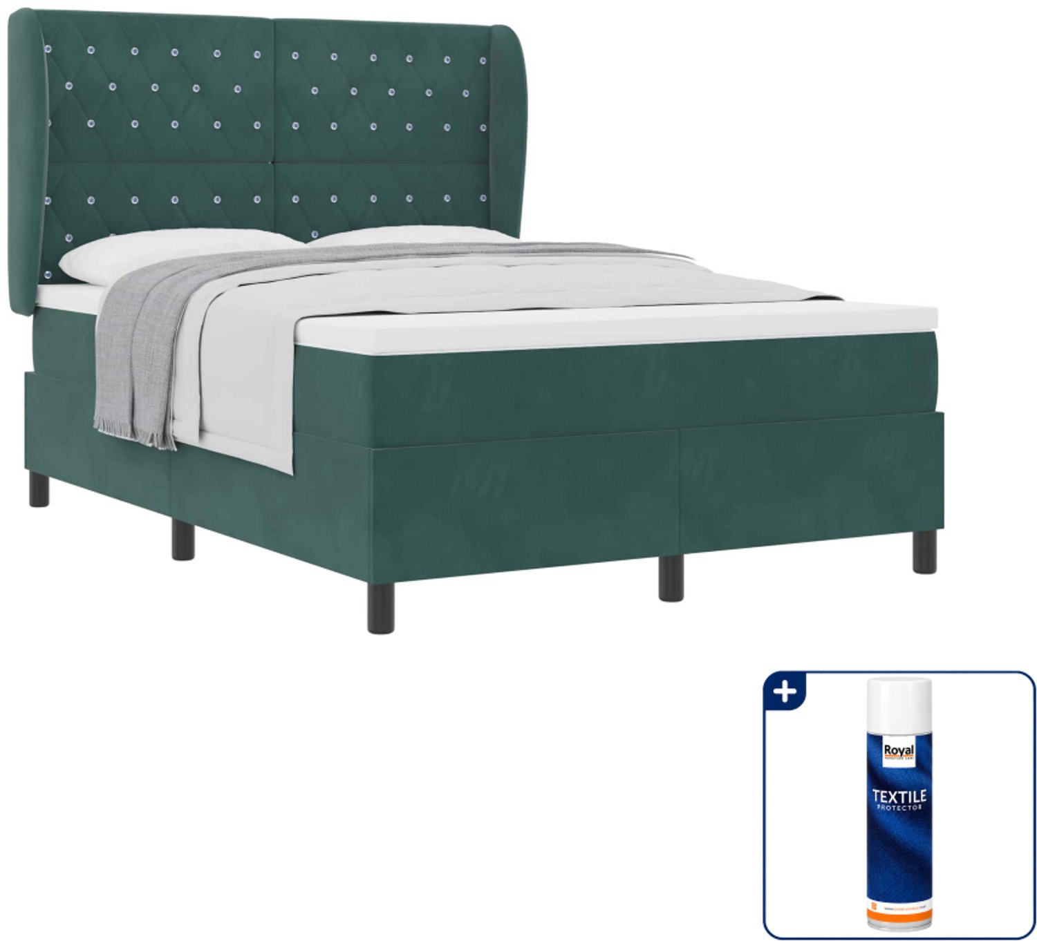 vidaXL boxspringbed - 140 x 190 cm - donkergroen - Inclusief textielbeschermer 500 ml