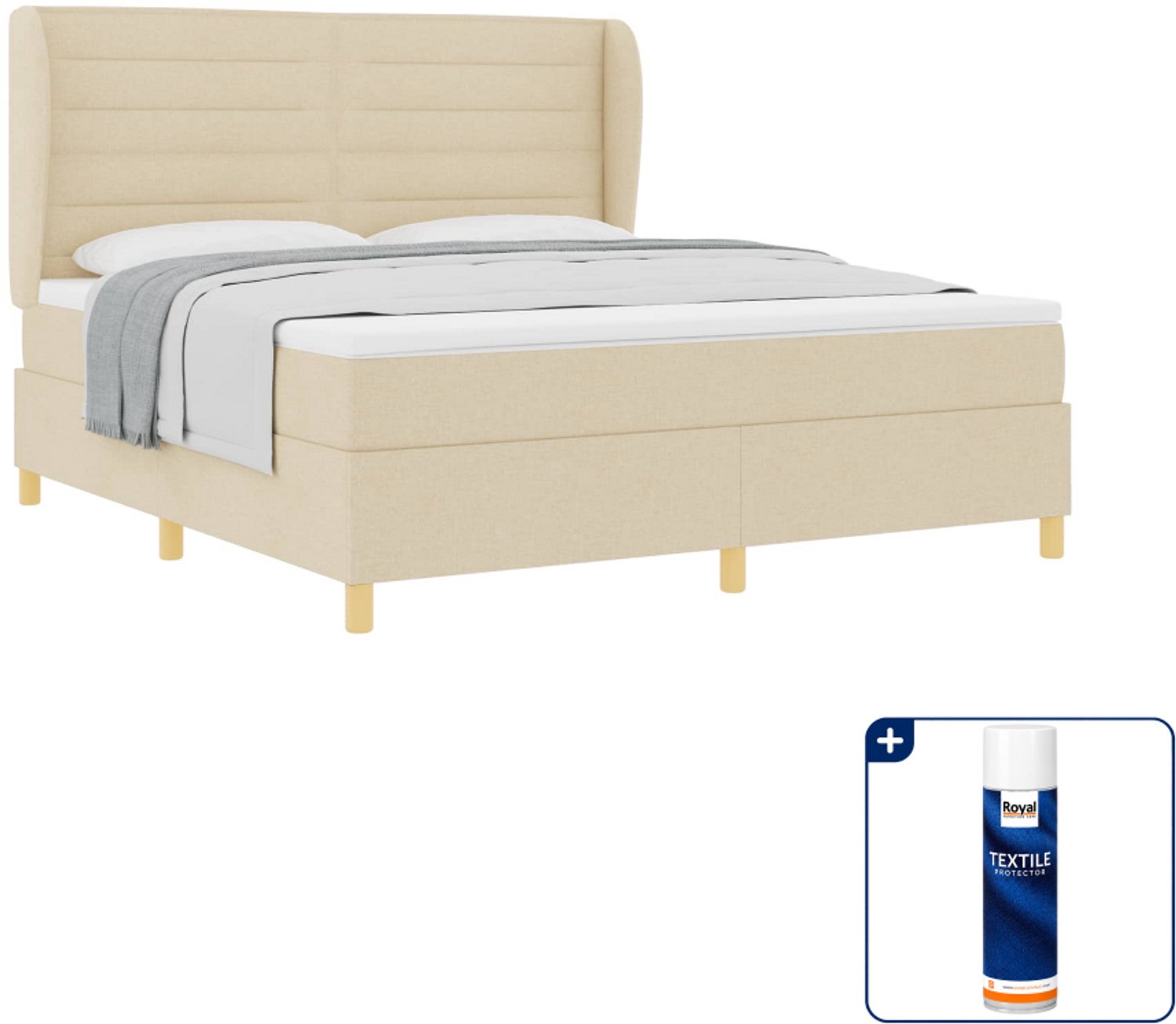vidaXL Boxspringbed Super kingsize - 200 x 180 cm - stof - Crème - Inclusief textielbeschermer 500 ml
