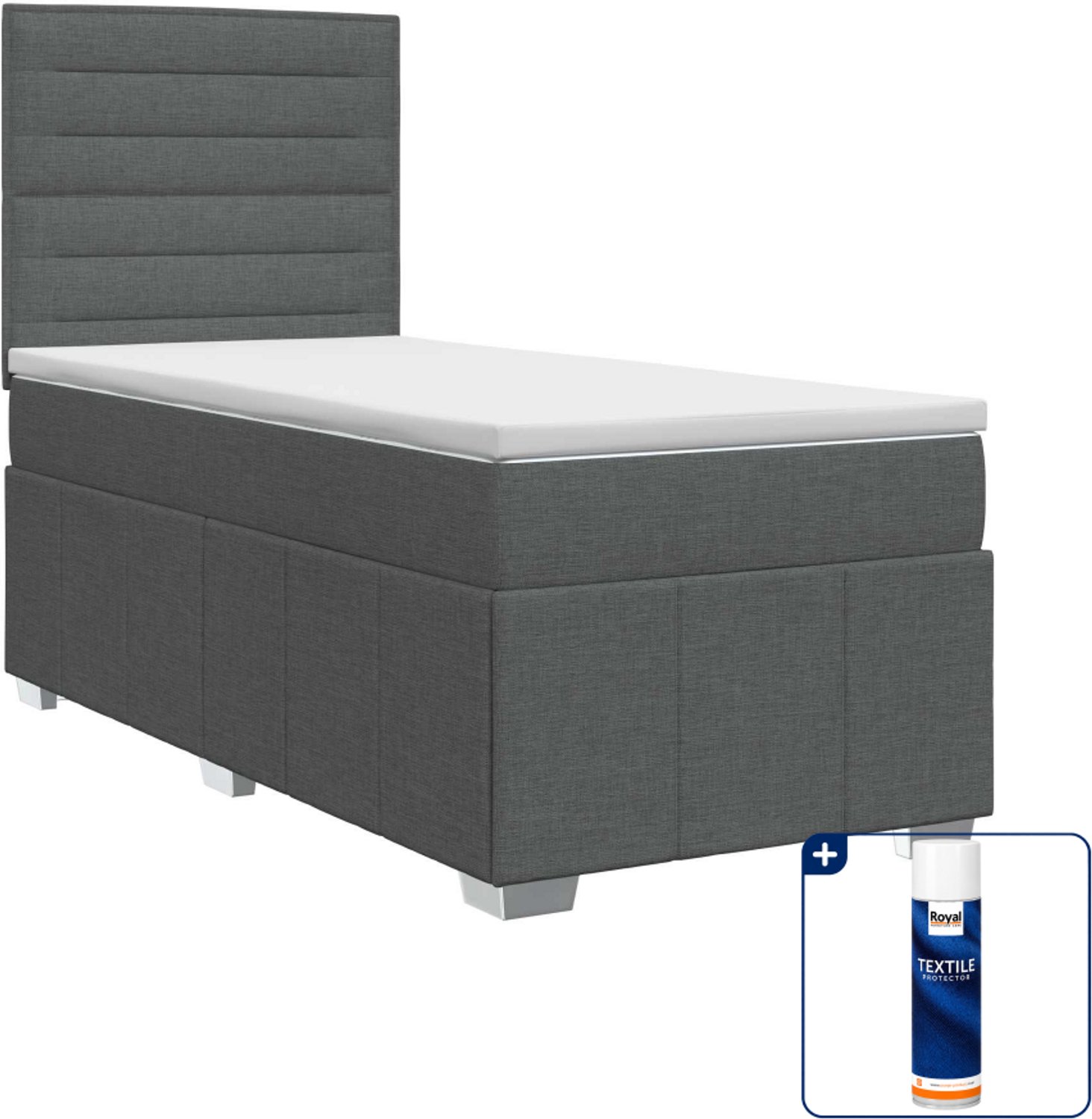 vidaXL boxspringbed met matras - 100 x 200 cm - donkergrijs - Inclusief textielbeschermer 500 ml Donker Grijn
