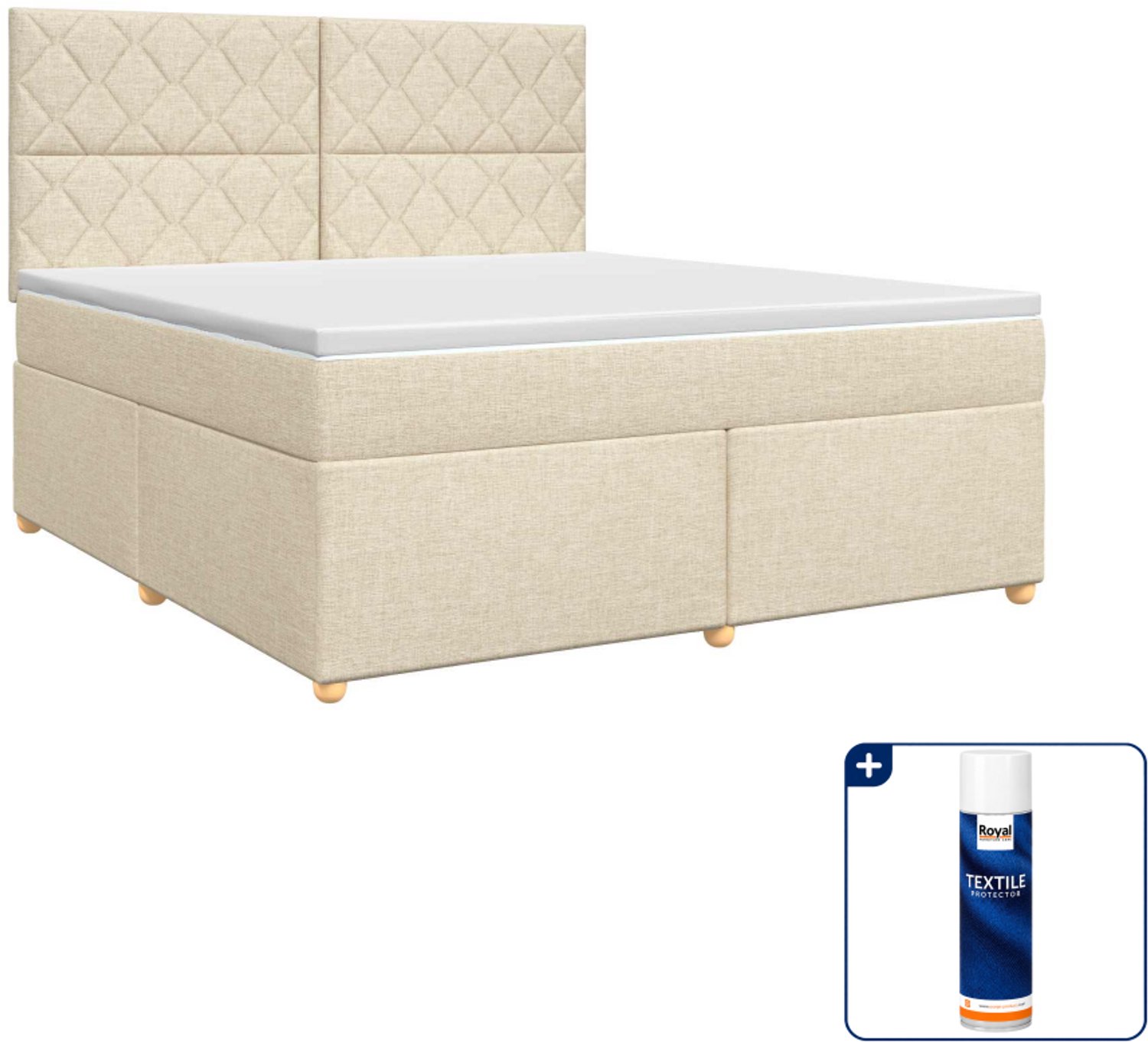 vidaXL boxspringbed 140 x 190 cm - crèmekleurig - Inclusief textielbeschermer 500 ml