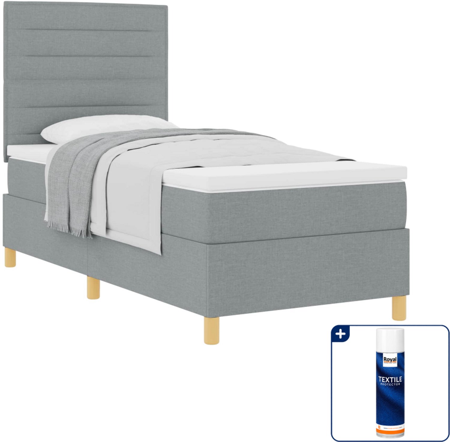 vidaXL boxspringbed met matras - 100 x 200 cm - stof - lichtgrijs - Inclusief textielbeschermer 500 ml