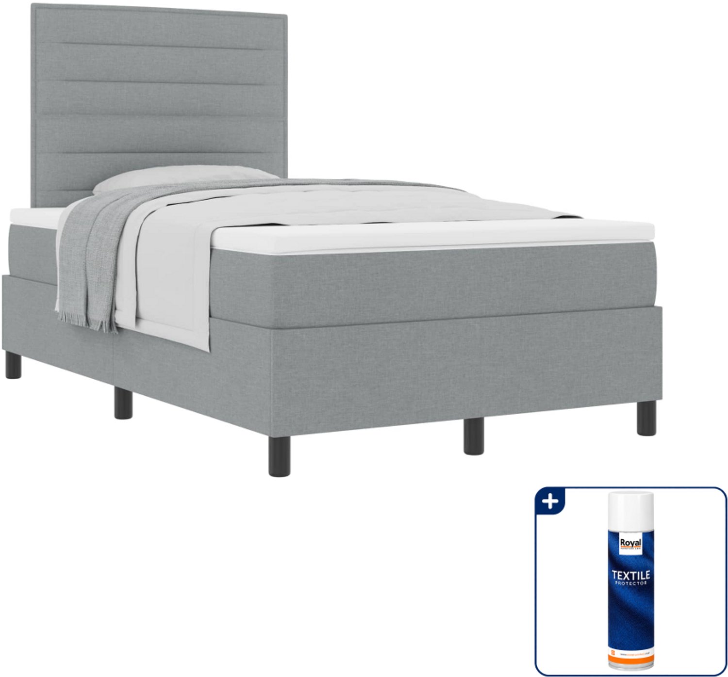 vidaXL Boxspringbed met matras - 120 x 190 cm - stof - lichtgrijs - Inclusief textielbeschermer 500 ml