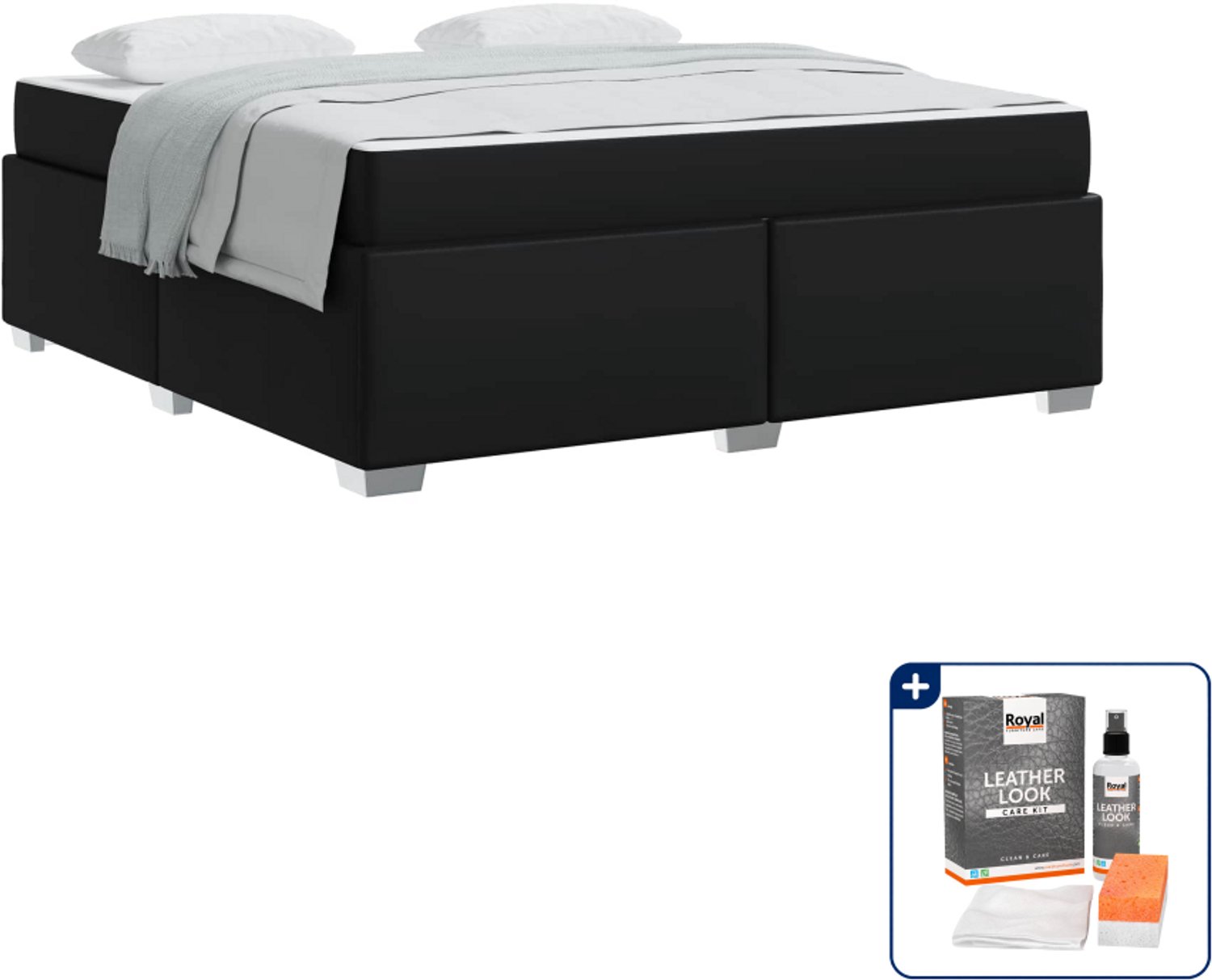 vidaXL Bed Kingsize - 180 x 200 cm - zwart - Inclusief onderhoudsset voor kunstleer 150 ml