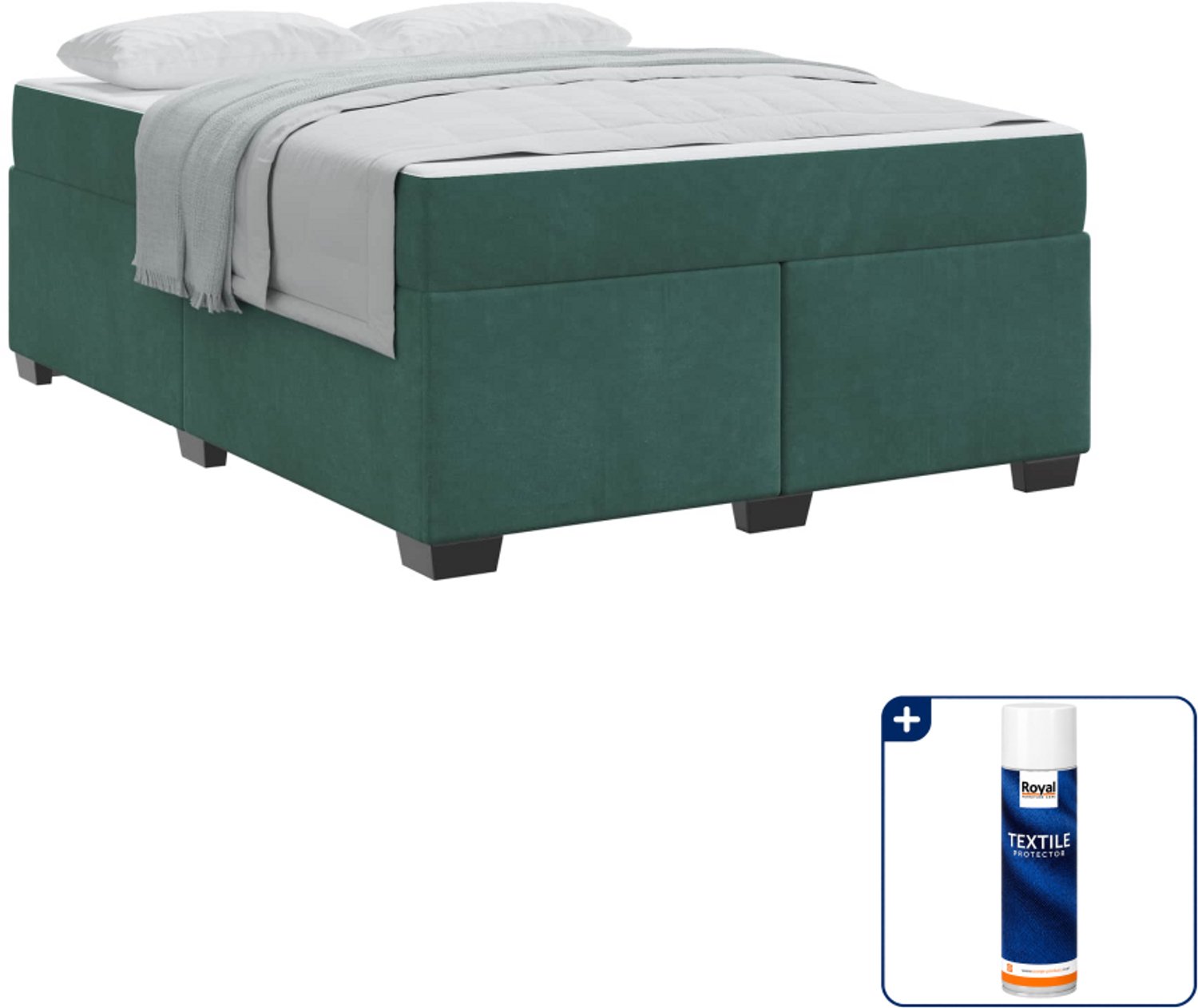 vidaXL bedframe met matras - Small double - 140 x 200 cm - donkergroen - Inclusief textielbeschermer 500 ml