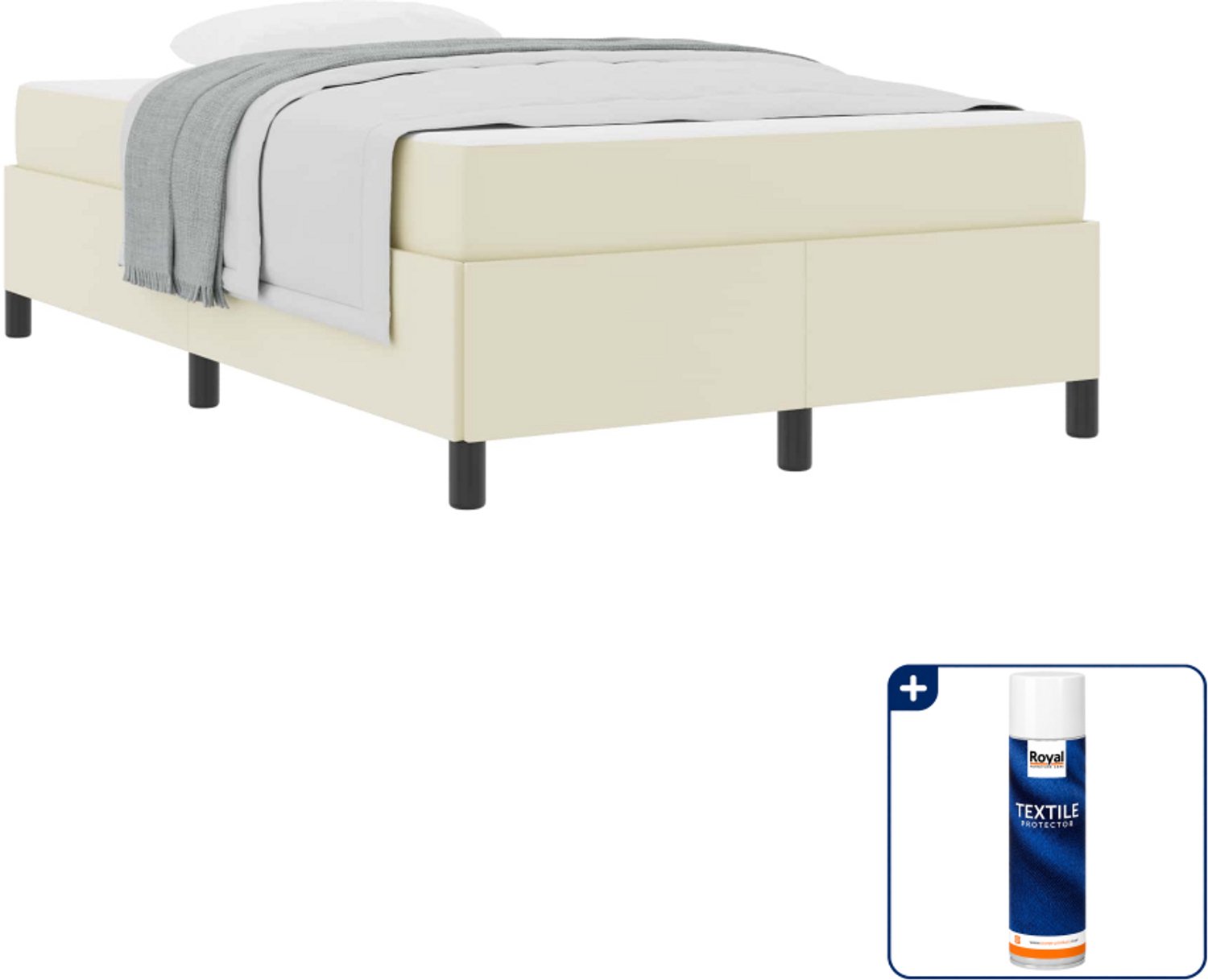 vidaXL Bedframe met matras - 120 x 200 cm - stof - crème - Inclusief textielbeschermer 500 ml Grijs