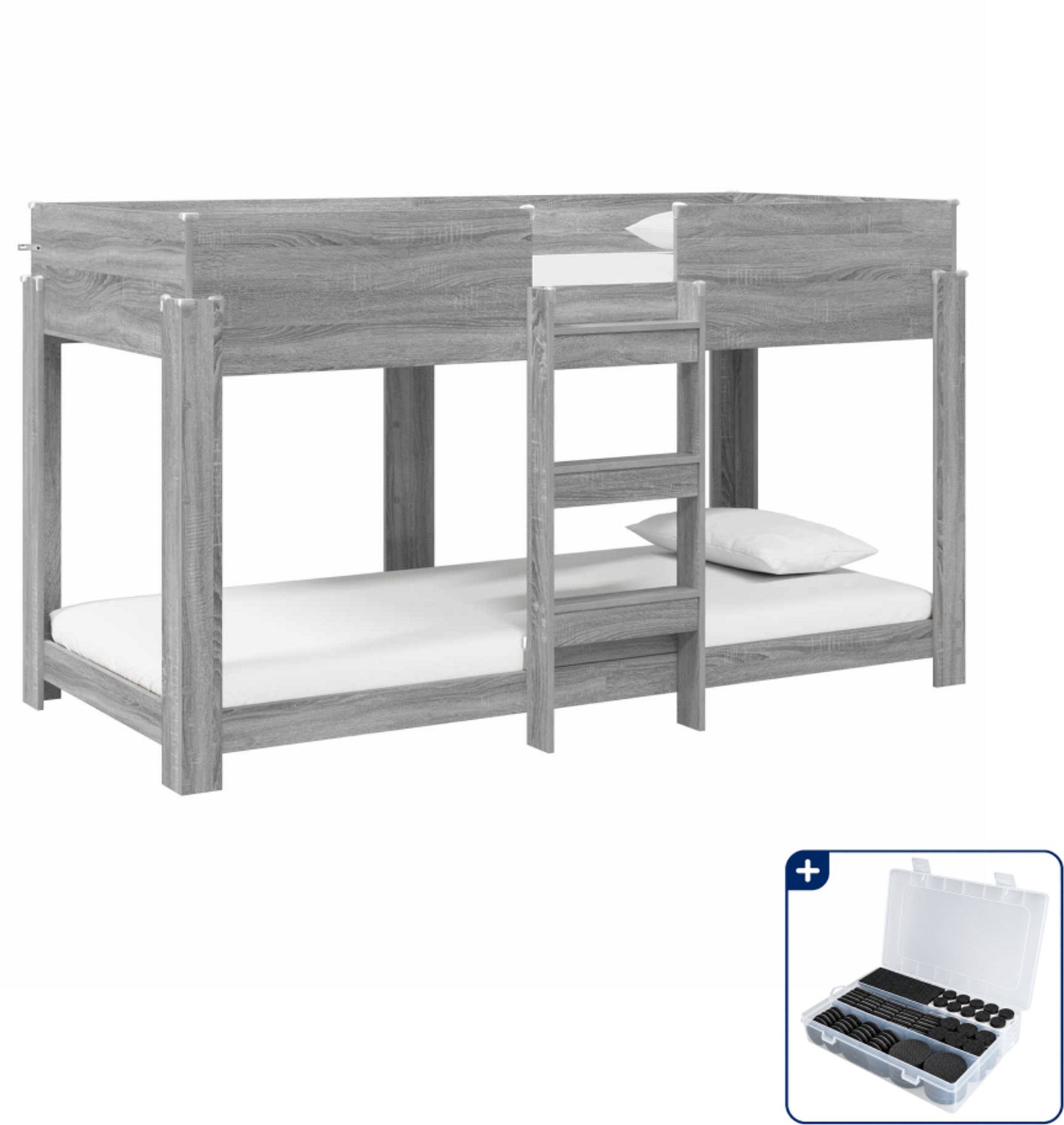 vidaXL stapelbed - 80 x 200 cm - bewerkt hout - grijs sonoma - Inclusief antikrasvilt 177-delig