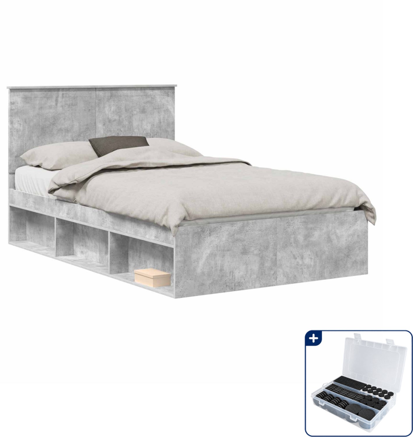 vidaXL bedframe - 120 x 190 cm - massief grenenhout - betongrijs - Inclusief antikrasvilt 177-delig Bruin