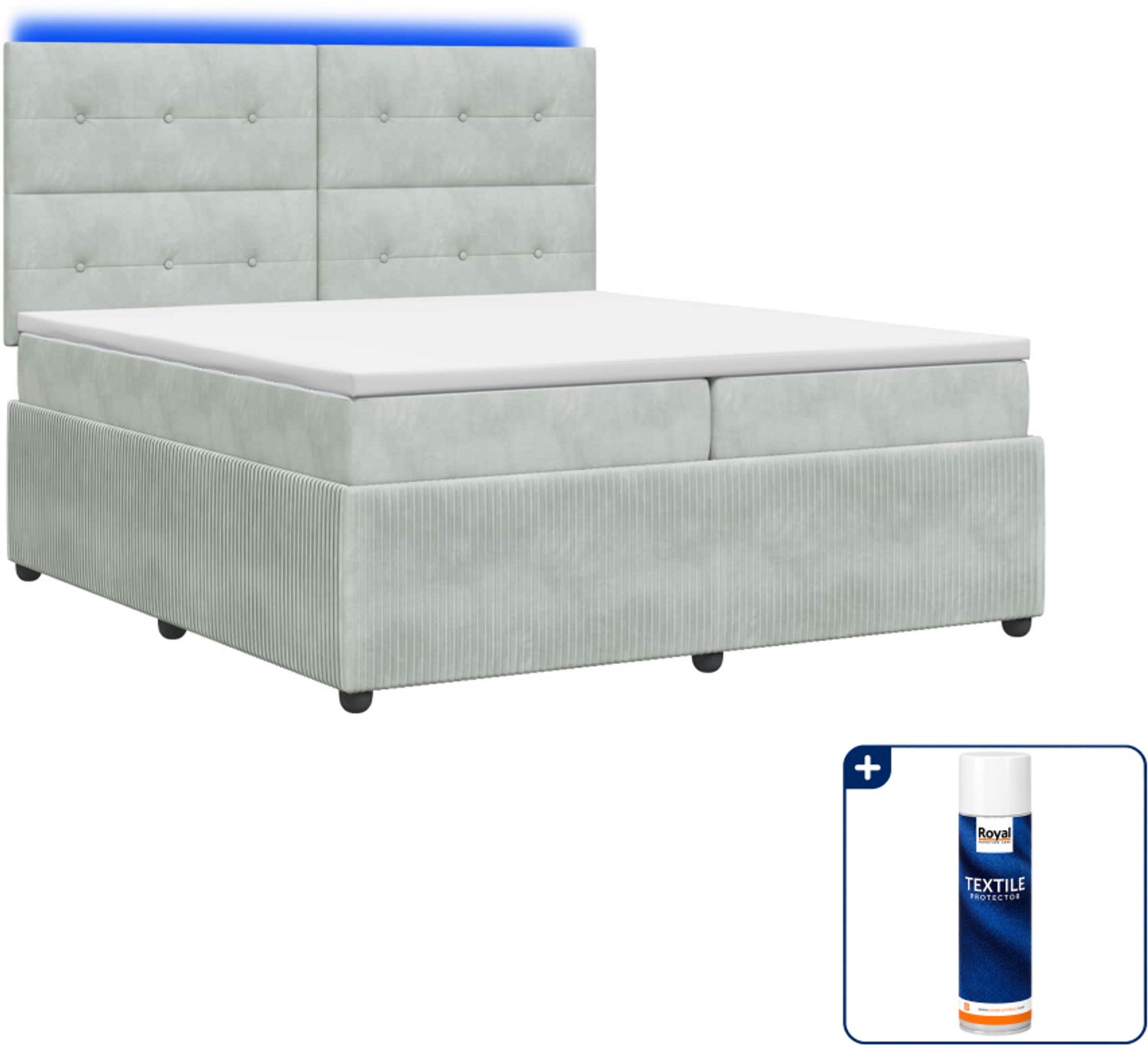 vidaXL LED boxspring Super kingsize - 200 x 200 cm - lichtgrijs - Inclusief textielbeschermer 500 ml