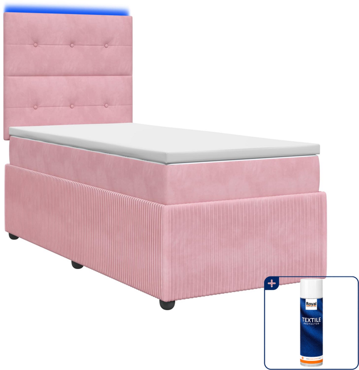 vidaXL LED boxspring met matras - 100 x 200 cm - roze - Inclusief textielbeschermer 500 ml