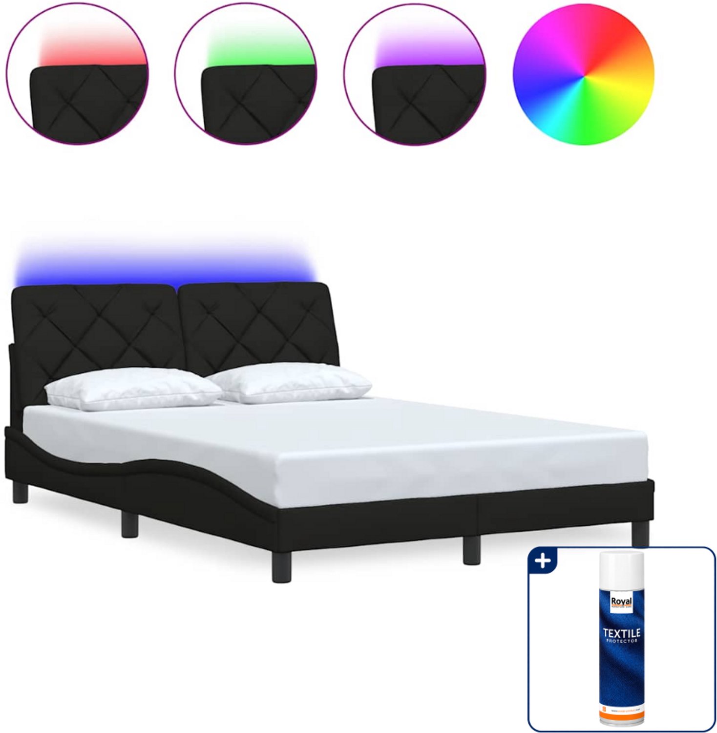 vidaXL bedframe met LED - 120 x 200 cm - zwart - Inclusief textielbeschermer 500 ml