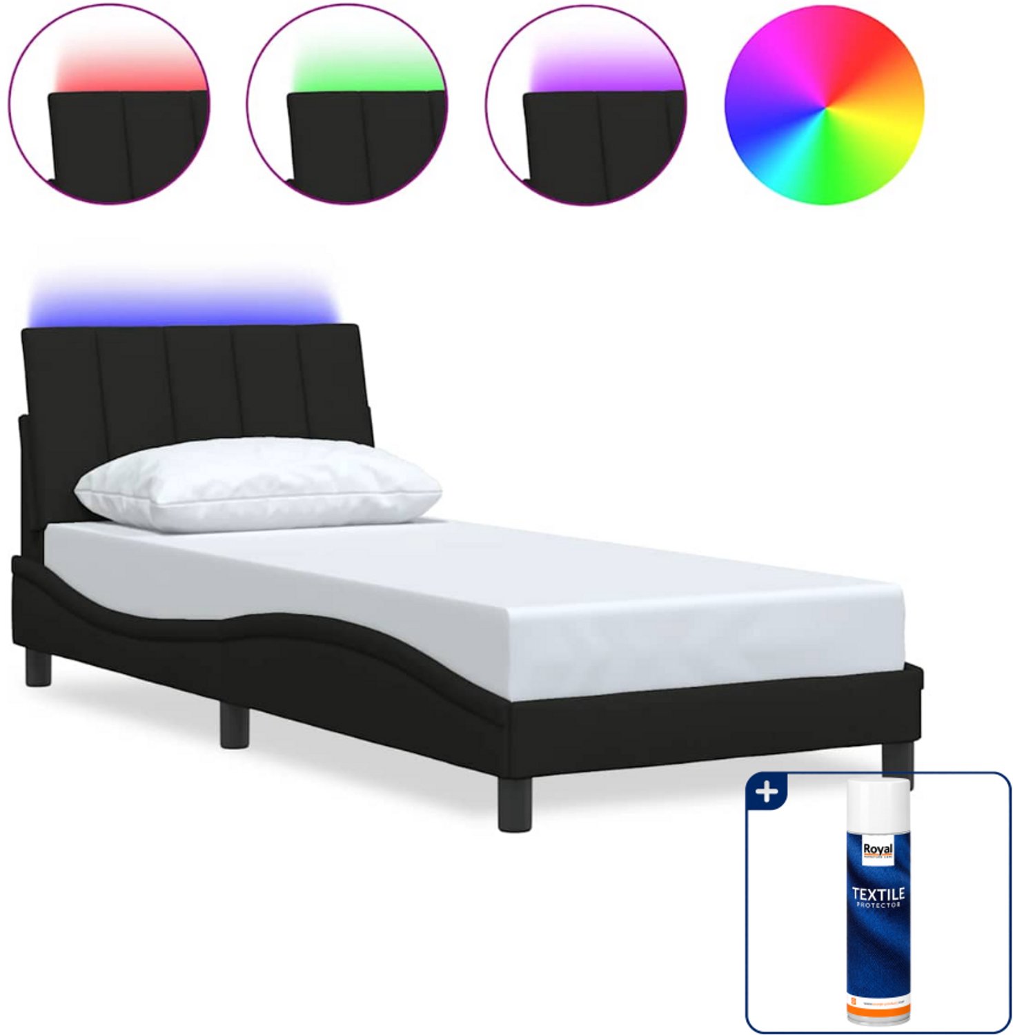 vidaXL bedframe Dover - 90 x 190 cm - zwart - Inclusief textielbeschermer 500 ml Grijs
