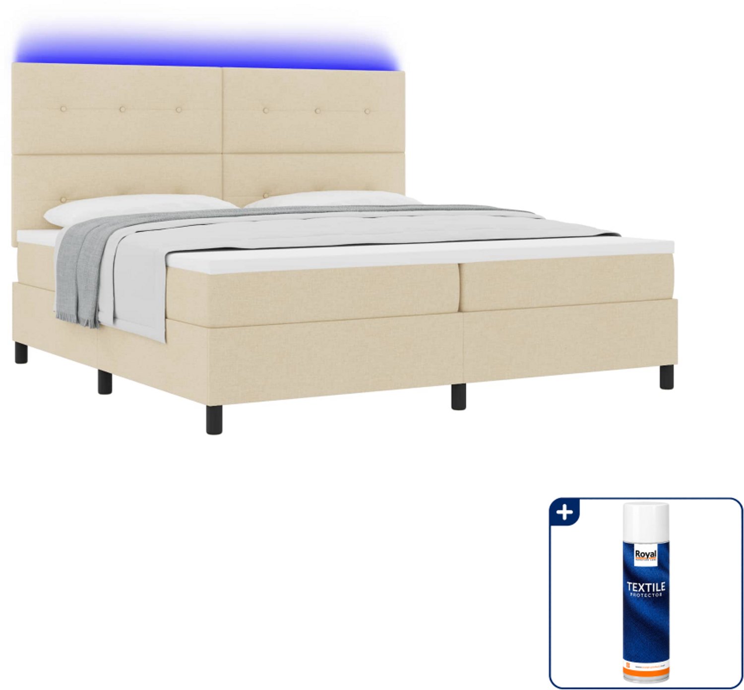 vidaXL Boxspring 200 x 200 cm - stof - crème - Inclusief textielbeschermer 500 ml