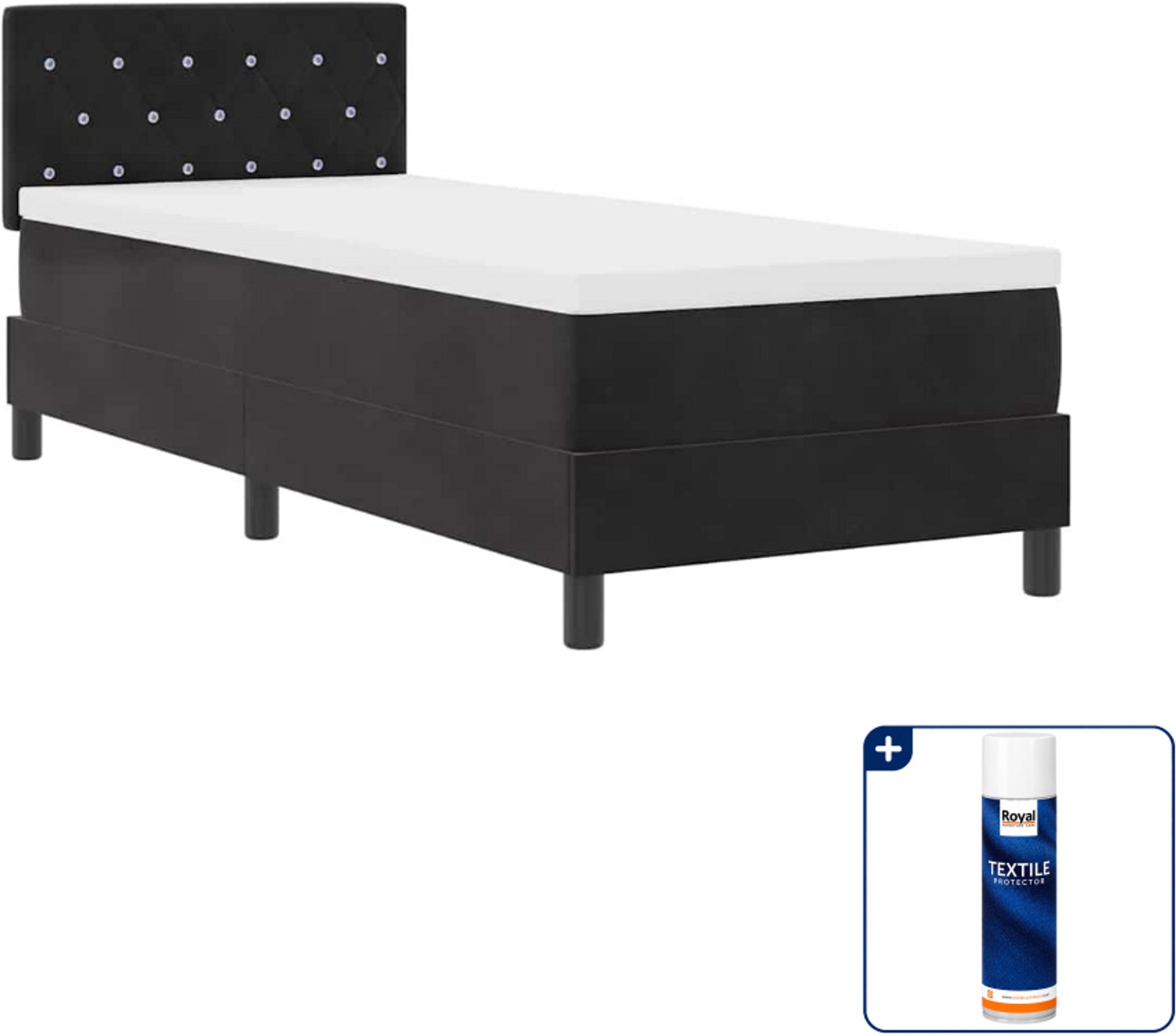 vidaXL led boxspringbed - 80 x 200 cm - fluweel - zwart - Inclusief textielbeschermer 500 ml
