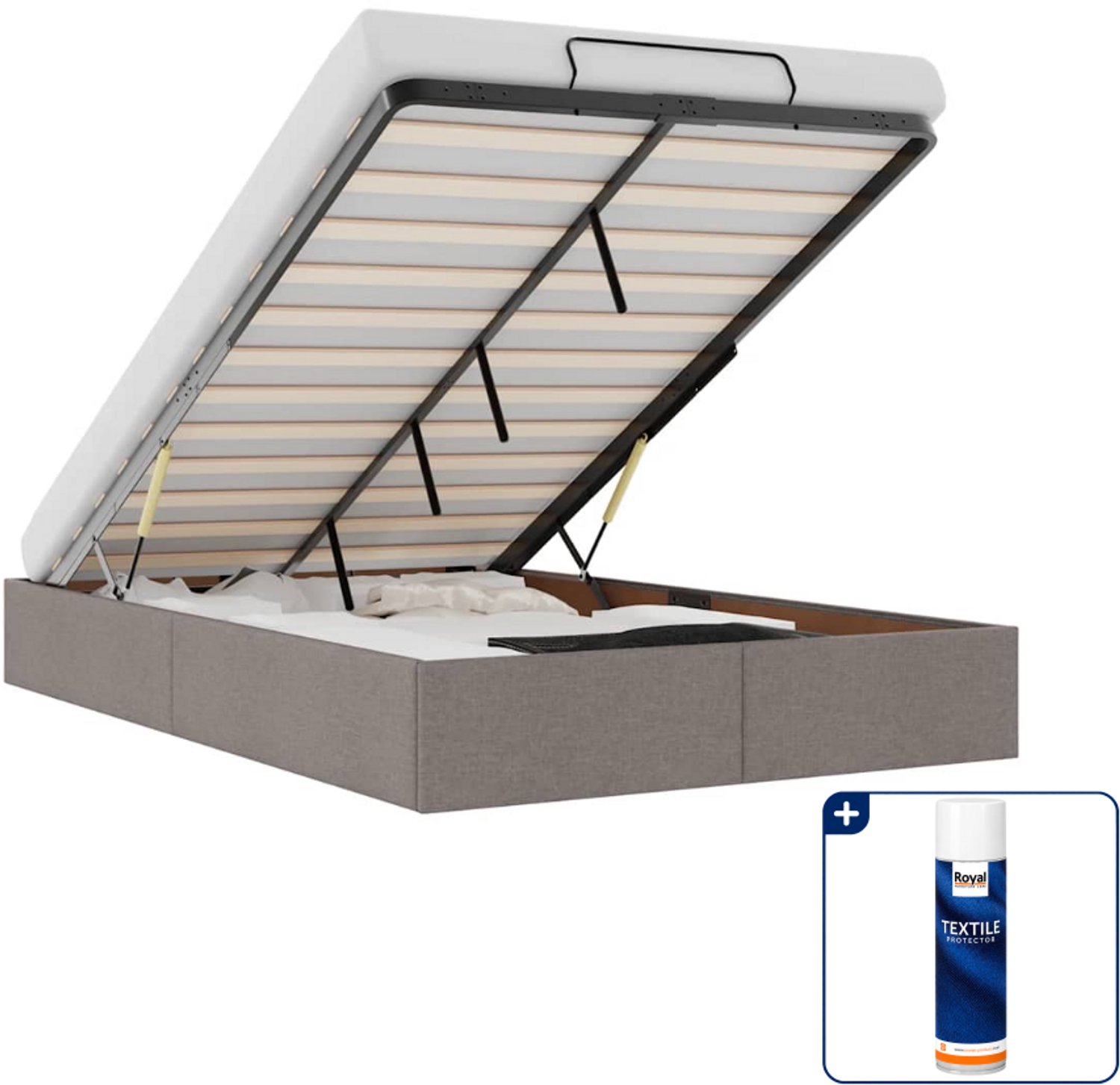 vidaXL Bedframe - 120 x 190 cm - stof - taupe - Inclusief textielbeschermer 500 ml Bruin