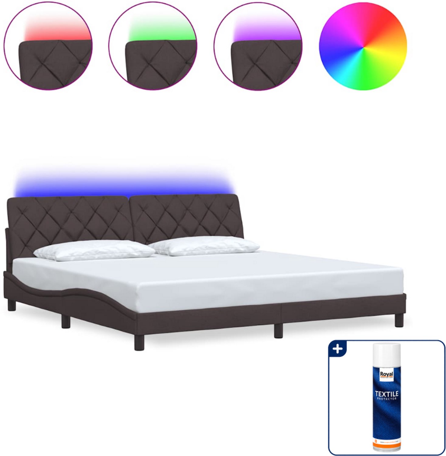 vidaXL bedframe met LED - 200 x 200 cm - donkerbruin - Inclusief textielbeschermer 500 ml Taupe