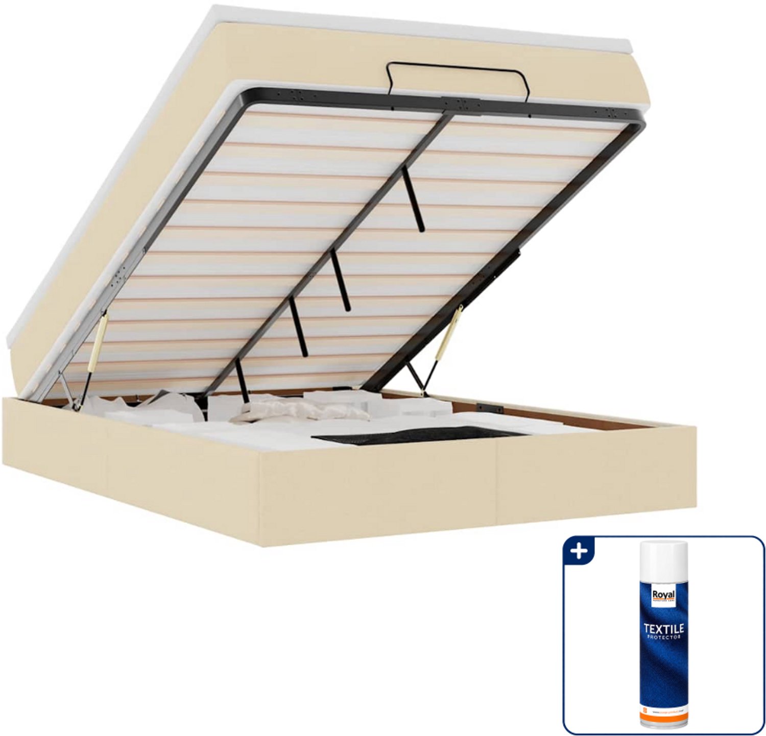 vidaXL ottoman bed met matras - Small double - 140 x 200 cm - crème - Inclusief textielbeschermer 500 ml Grijs