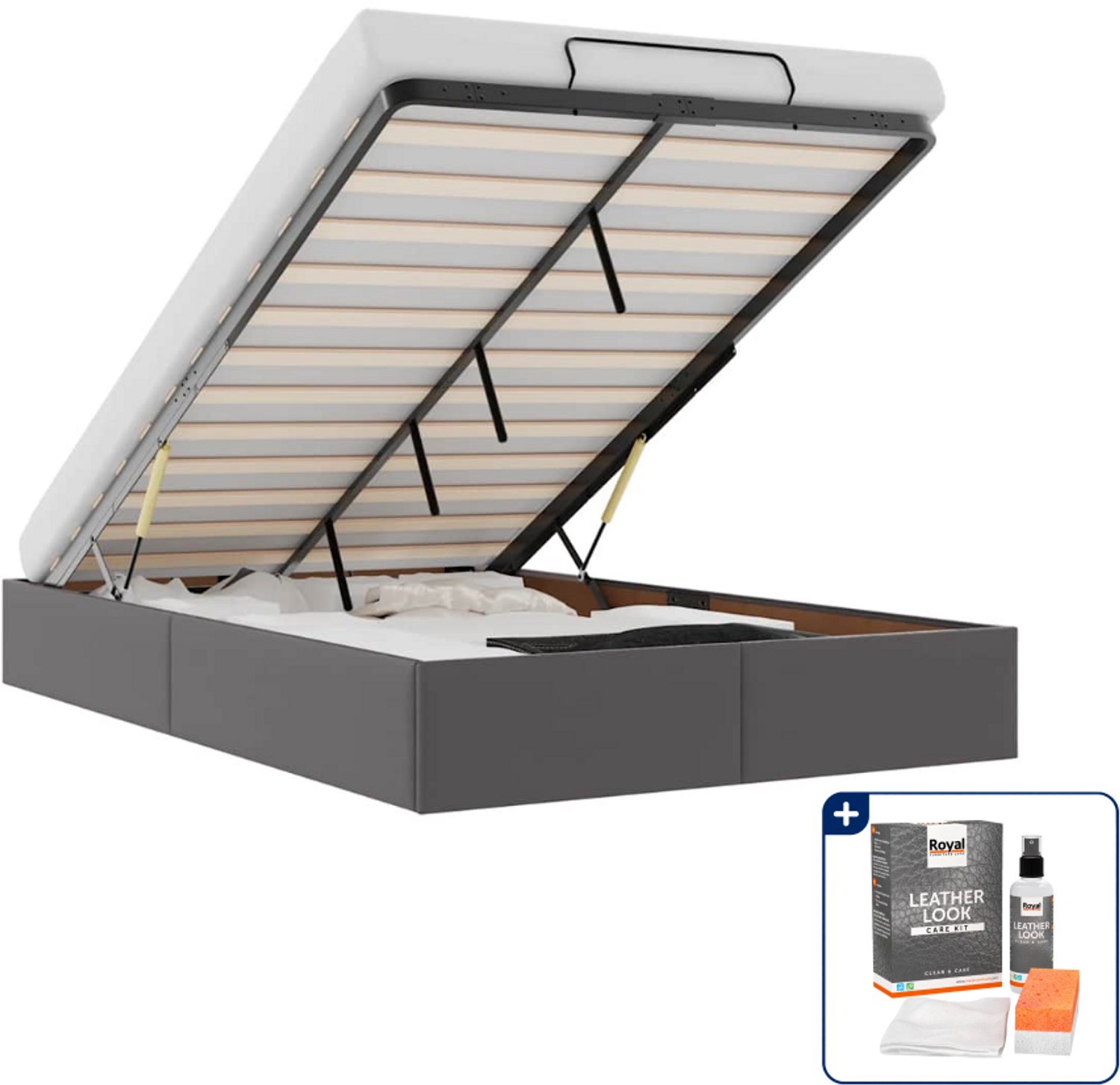 vidaXL bedframe - 120 x 190 cm - kunstleer - grijs - Inclusief onderhoudsset voor kunstleer 150 ml Bruin