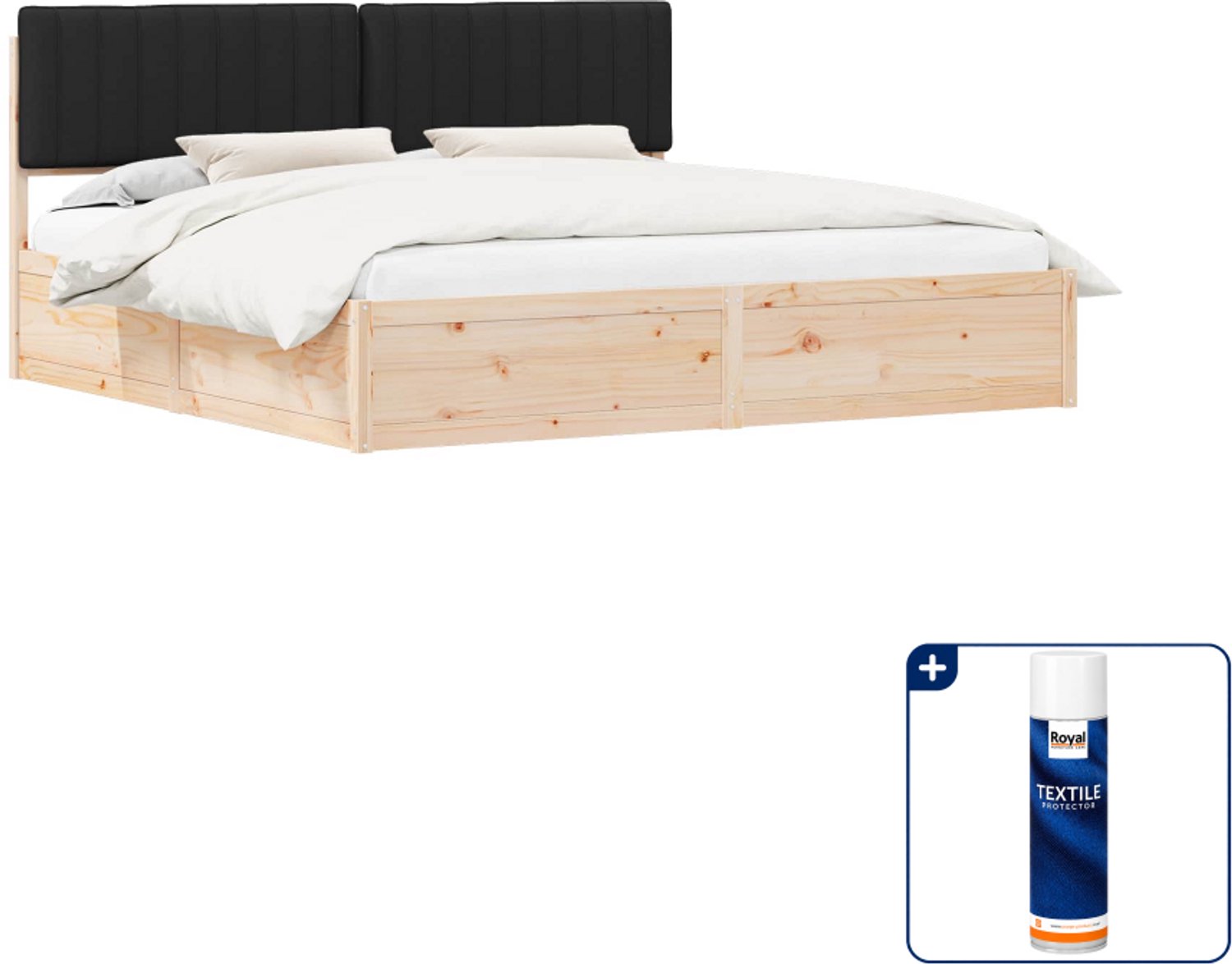 vidaXL bedframe - Super kingsize - 200 x 200 cm - zwart - Inclusief textielbeschermer 500 ml Lichtgrijs