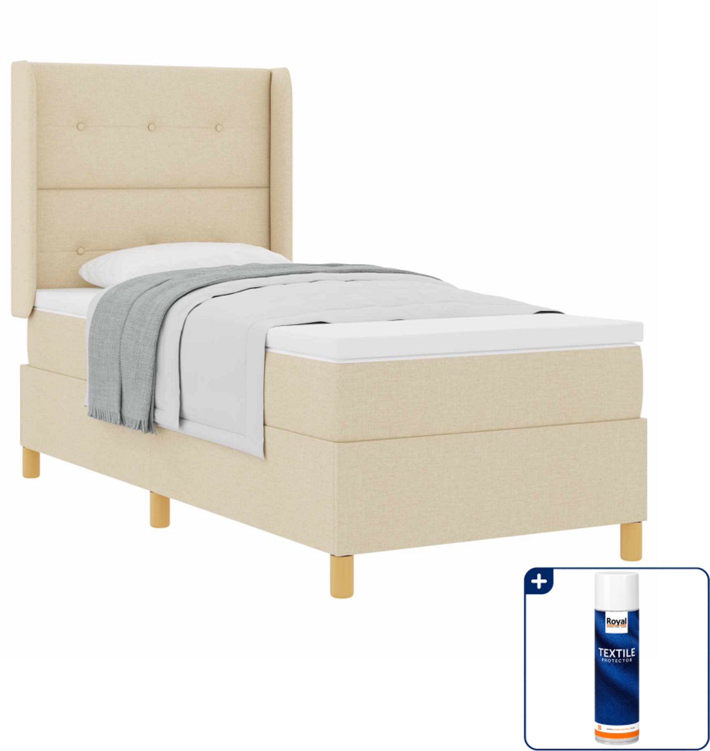 vidaXL boxspringbed - 90 x 200 cm - stof - crème - Inclusief textielbeschermer 500 ml