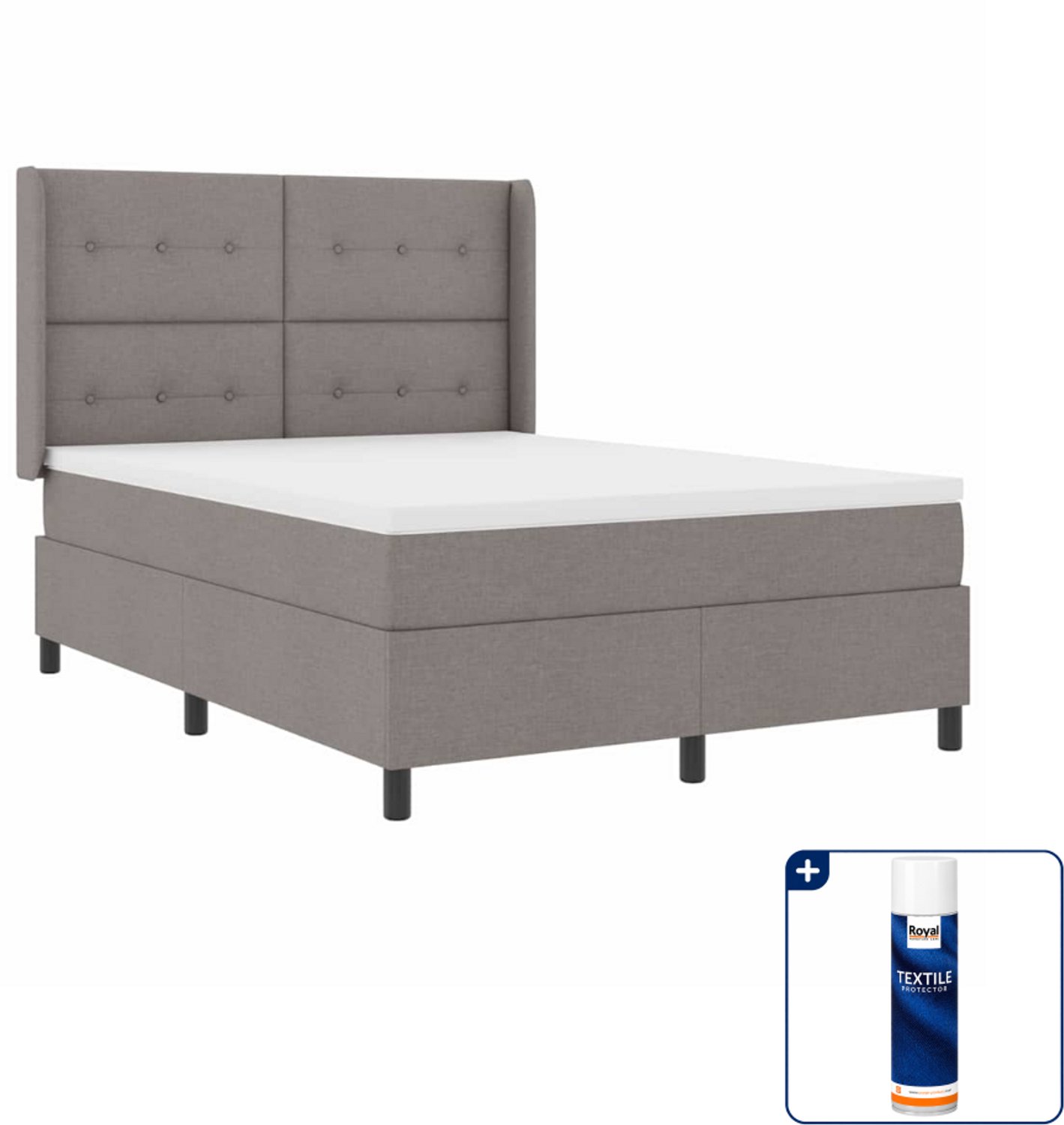 vidaXL Small double boxspringbed - 140 x 200 cm - taupe - Inclusief textielbeschermer 500 ml