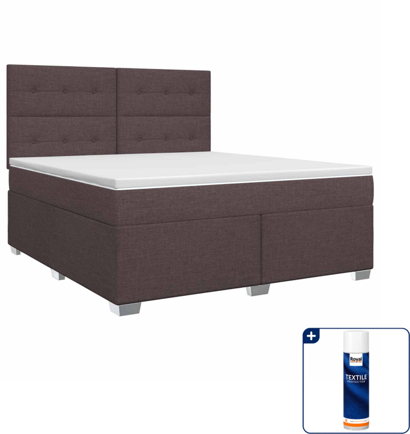 vidaXL boxspringbed met matras - 140 x 190 cm - stof - donkerbruin - Inclusief textielbeschermer 500 ml