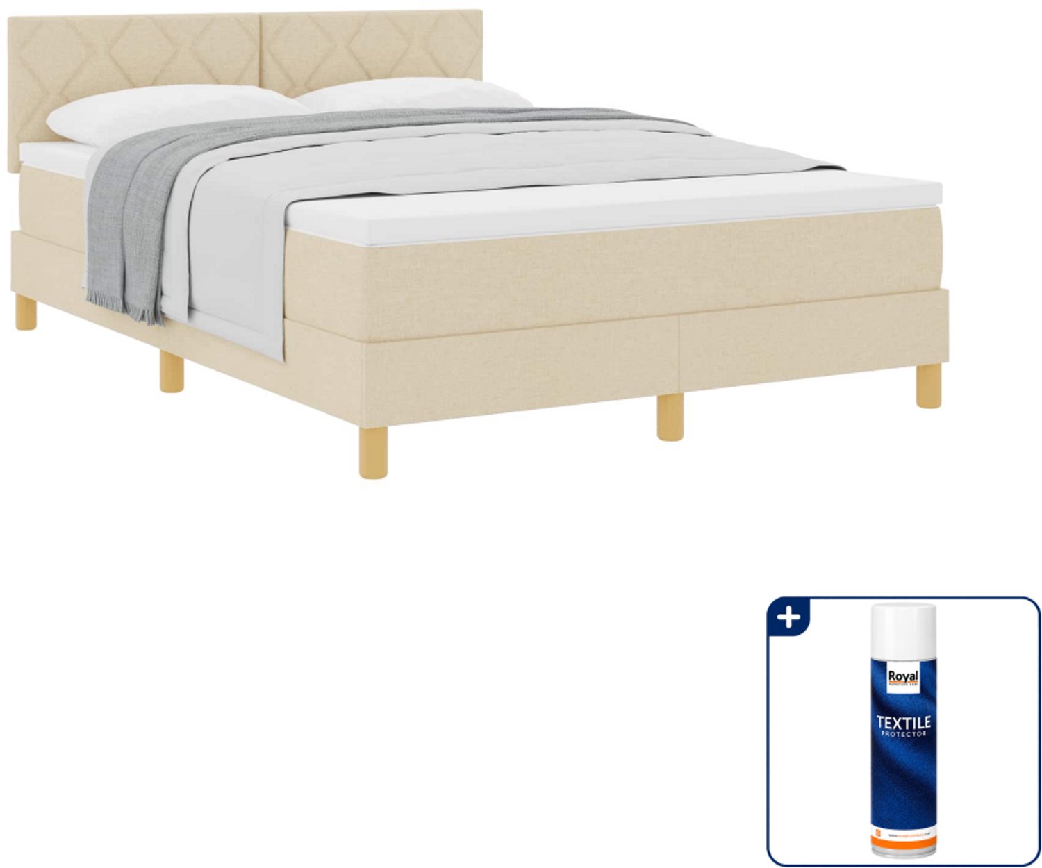 vidaXL boxspringbed Queensize - 160 x 200 cm - crème - Inclusief textielbeschermer 500 ml
