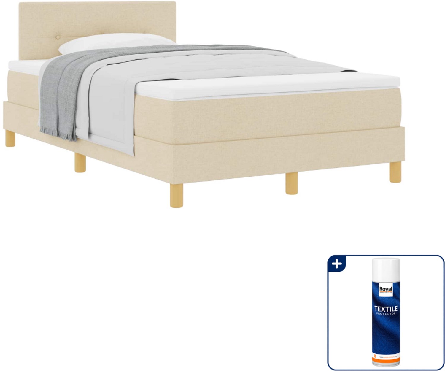 vidaXL boxspringbed - 120 x 200 cm - crème - Inclusief textielbeschermer 500 ml