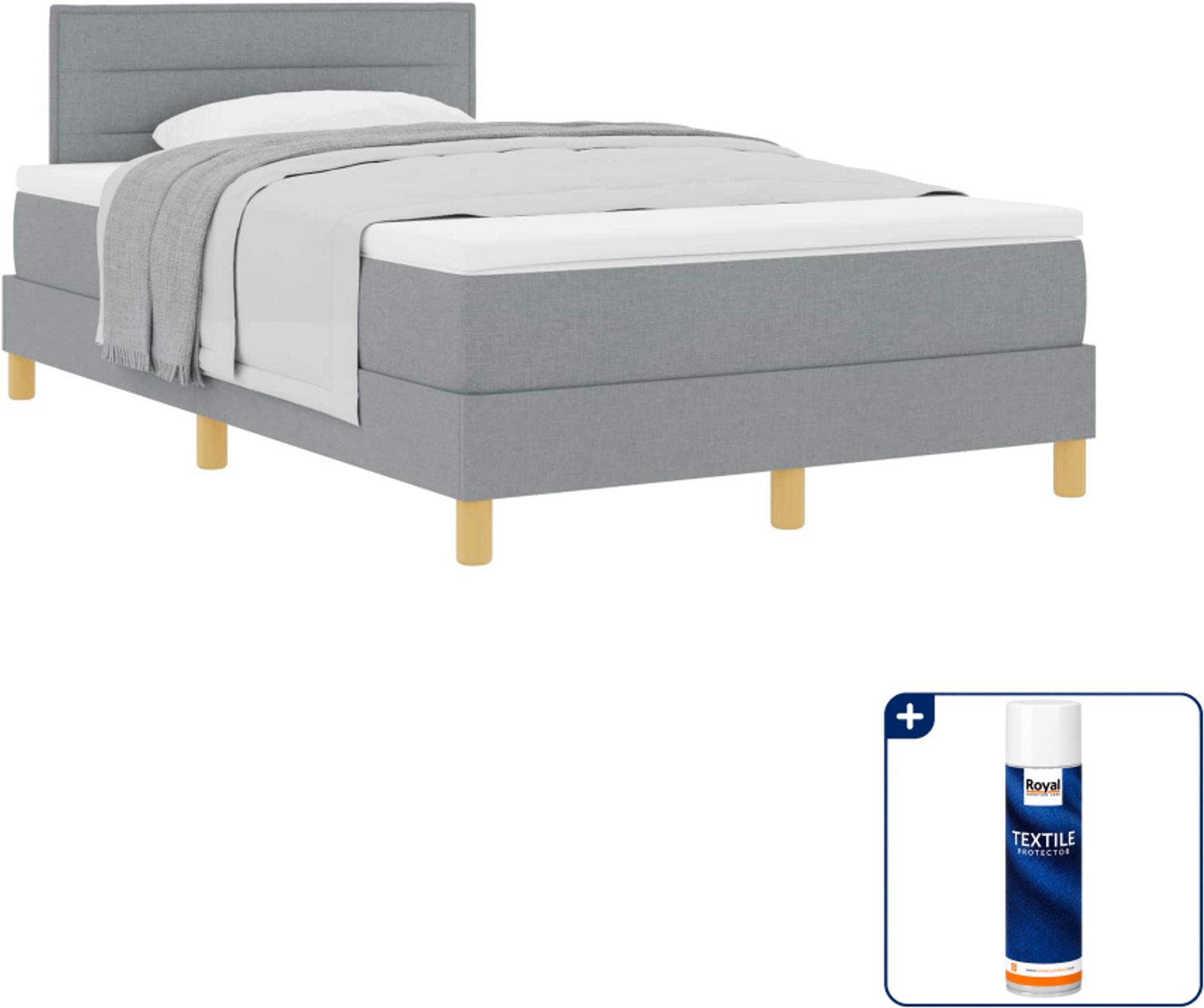 vidaXL boxspringbed - 120 x 190 cm - stof - lichtgrijs - Inclusief textielbeschermer 500 ml