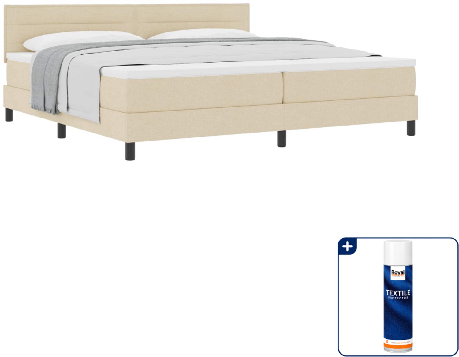 vidaXL Boxspringbed Super kingsize - 200 x 200 cm - Crème - Inclusief textielbeschermer 500 ml