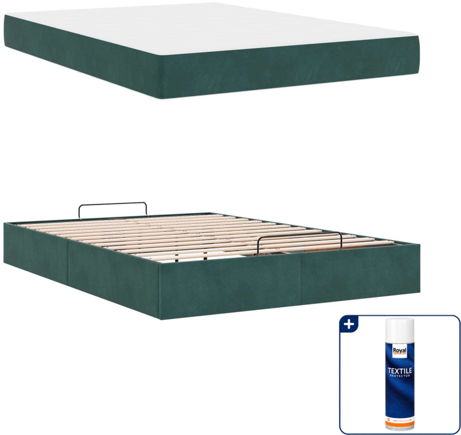 vidaXL bedframe met matras 2 st - queensize 160 x 200 cm - groen - Inclusief textielbeschermer 500 ml Grijs