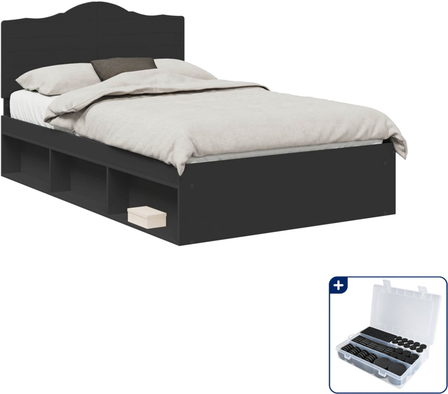 vidaXL bedframe 120 x 200 cm - bewerkt hout - zwart - Inclusief antikrasvilt 177-delig