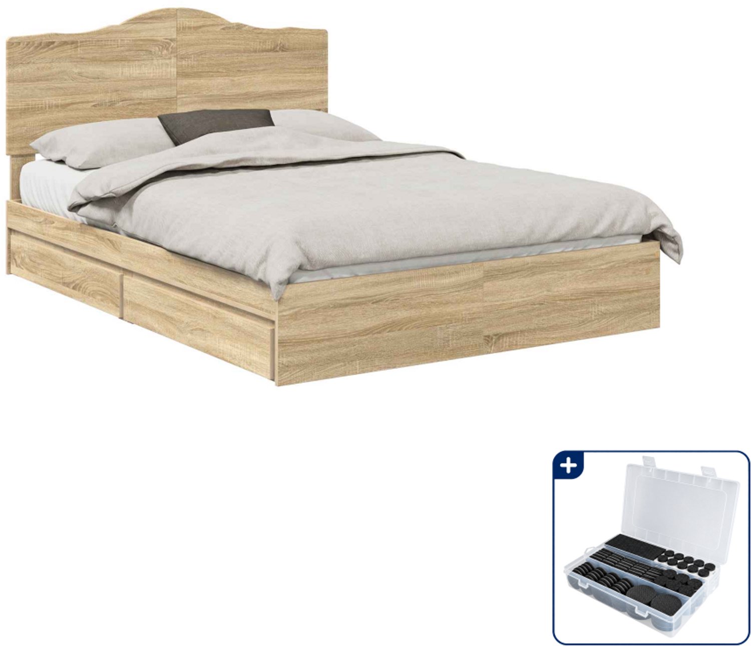 vidaXL bed met lade - 150 x 200 cm - bewerkt hout - sonoma eiken - Inclusief antikrasvilt 177-delig Bruin