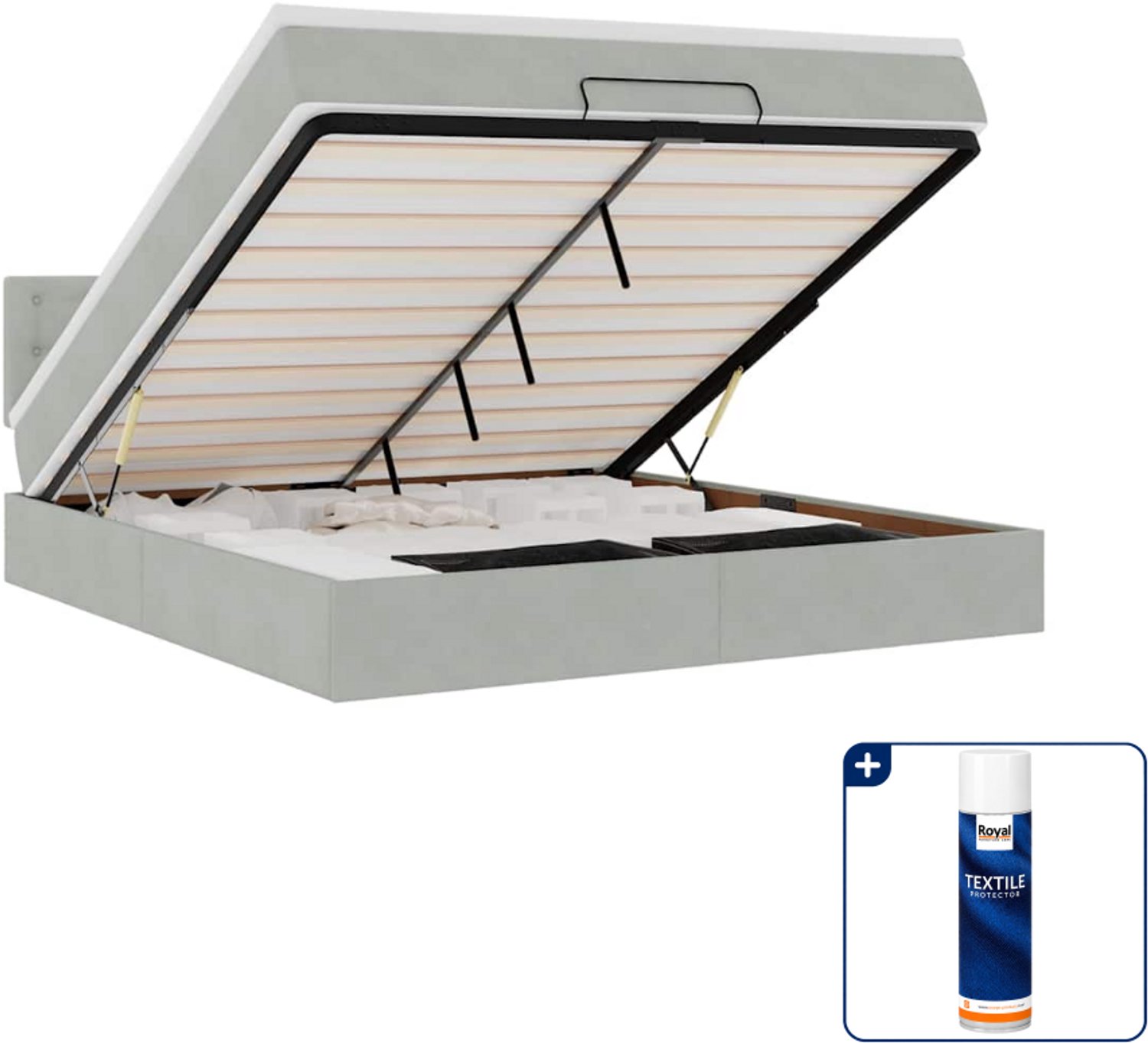 vidaXL Kingsize ottoman bed met matras - 180 x 200 cm - lichtgrijs - Inclusief textielbeschermer 500 ml Bruin